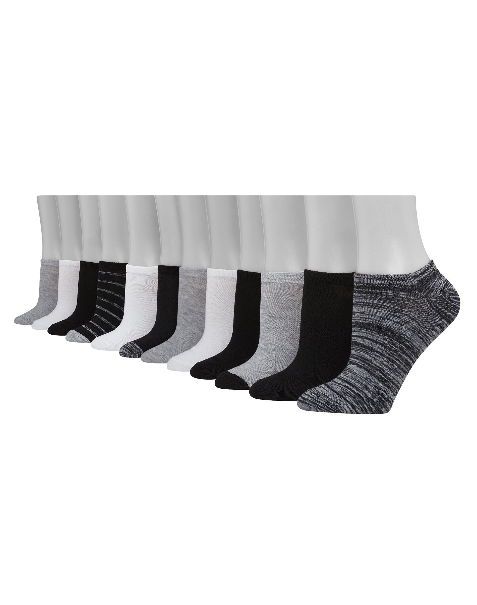 Hanes Women's Lightweight No Show Socks, Extended Sizes, 12-Pairs