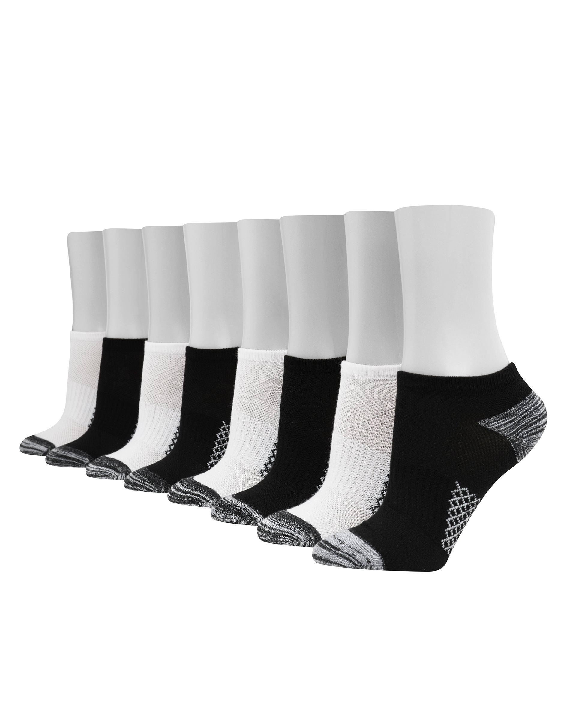 Hanes Ultimate Women's No-Show Socks Pack - 8-Pack - Cool Comfort Breathable Athletic White/Black 5-9