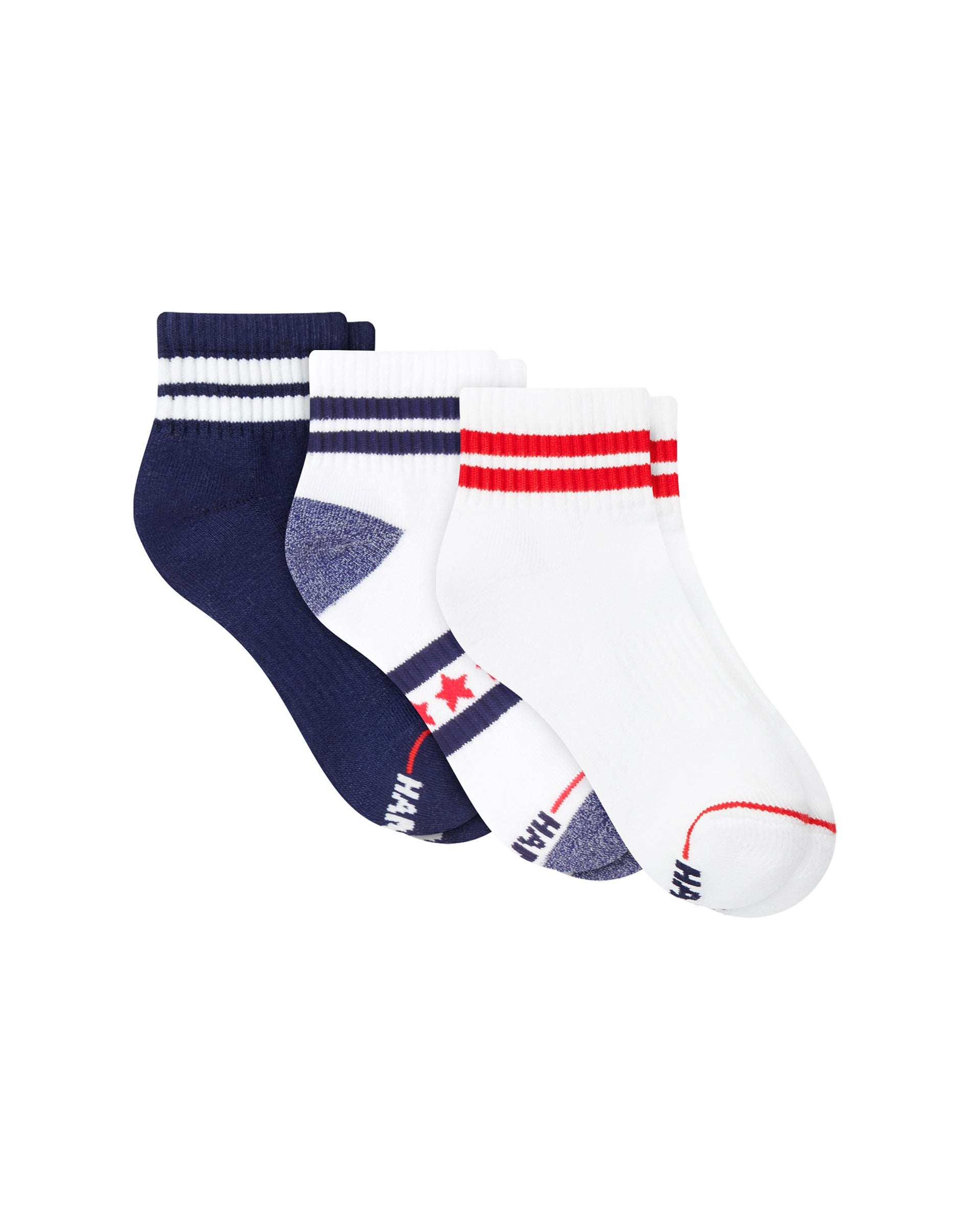 Hanes Americana Unisex Ankle Socks Pack, 3-Pack, Moisture Wicking, Cushioned Blue M