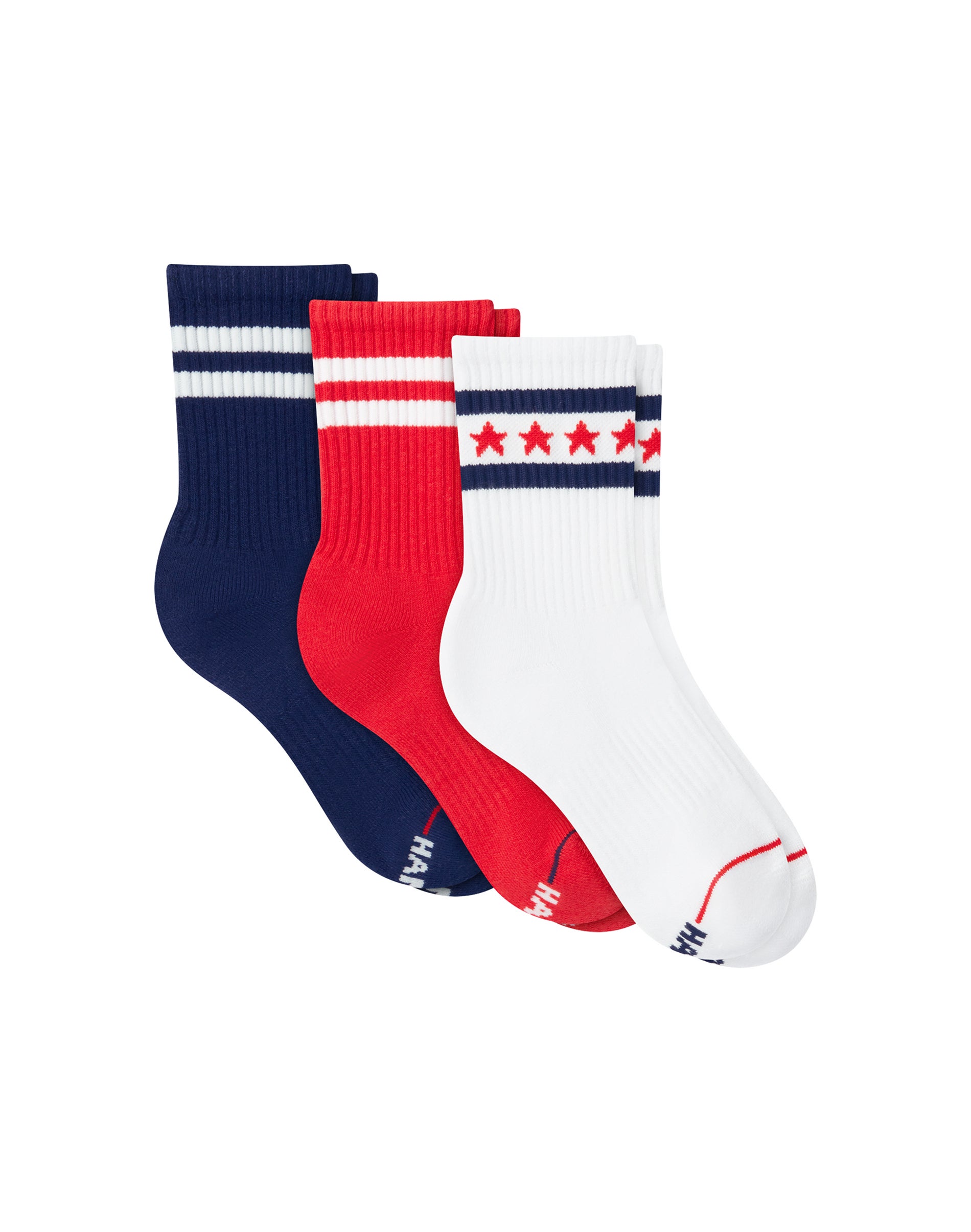 Hanes Americana Unisex Crew Socks Pack, 3-Pack, Moisture Wicking, Cushioned, Arch Support M