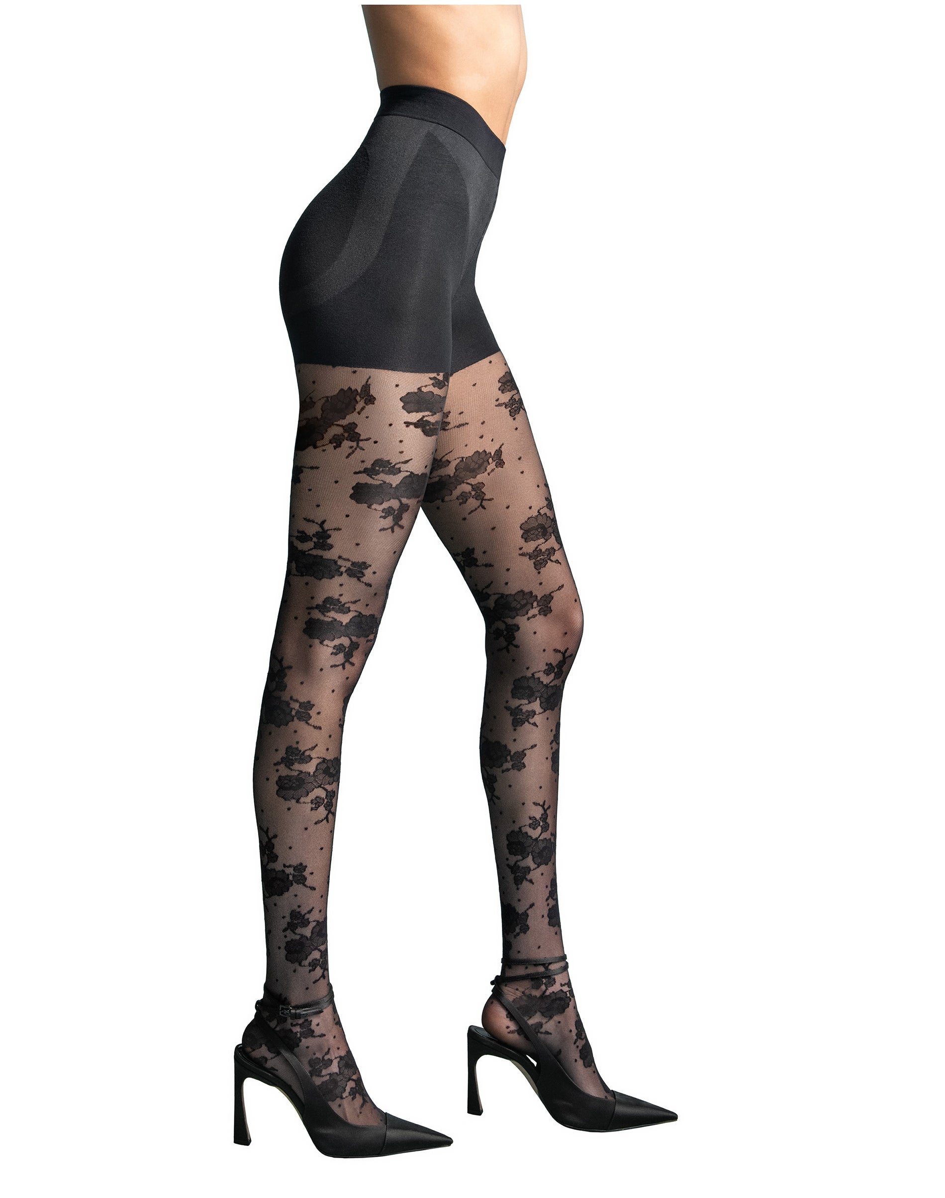 One Hanes Place L'eggs Floral Lace Dot Women's Tights - Shaping & Lifting Hosiery - Smooth Hold Black M