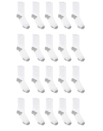 Hanes Men’s Cushioned Crew Socks Pack, 20 Pairs, Lightweight, Moisture Wicking