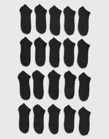 Hanes Men’s Cushioned No Show Socks Pack, 20 Pairs, Moisture Wicking
