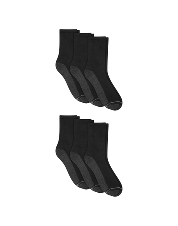 Hanes Men's Max Cushion Mid-Crew Socks Pack, 6 Pairs, Moisture-Wicking, Shoe Sizes 12-14