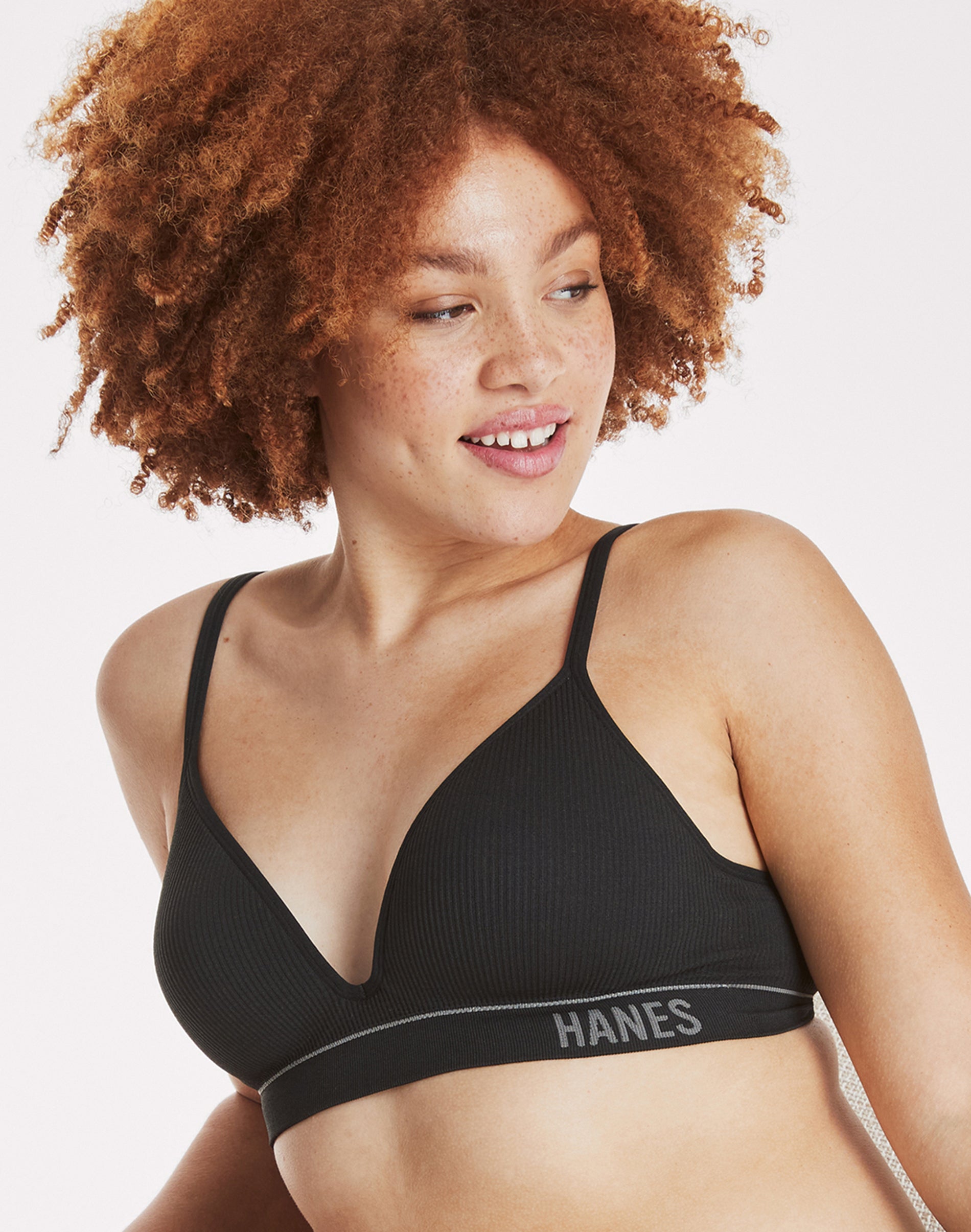 Hanes Originals Women's Seamless Rib Contour Bralette Black M