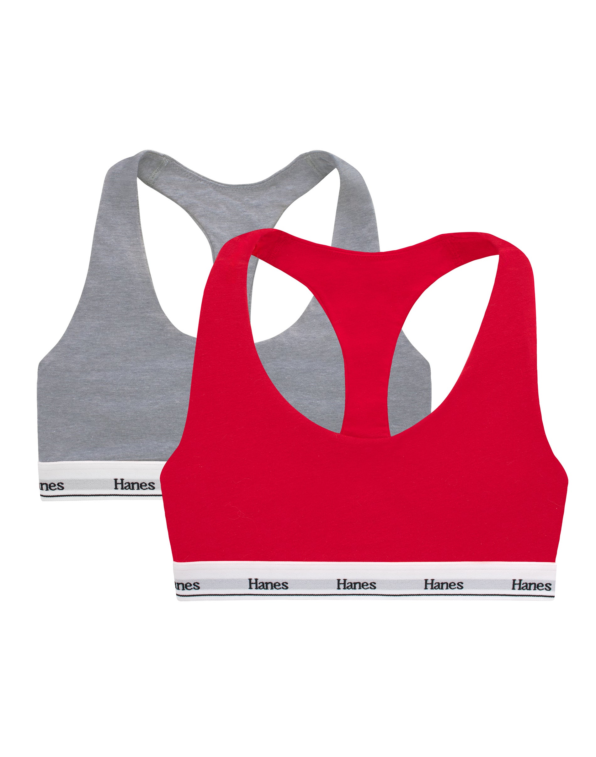 Hanes Originals Racerback Bralette, Breathable Stretch Cotton, 2-Pack Shelton Red/Concrete Heather L Women's