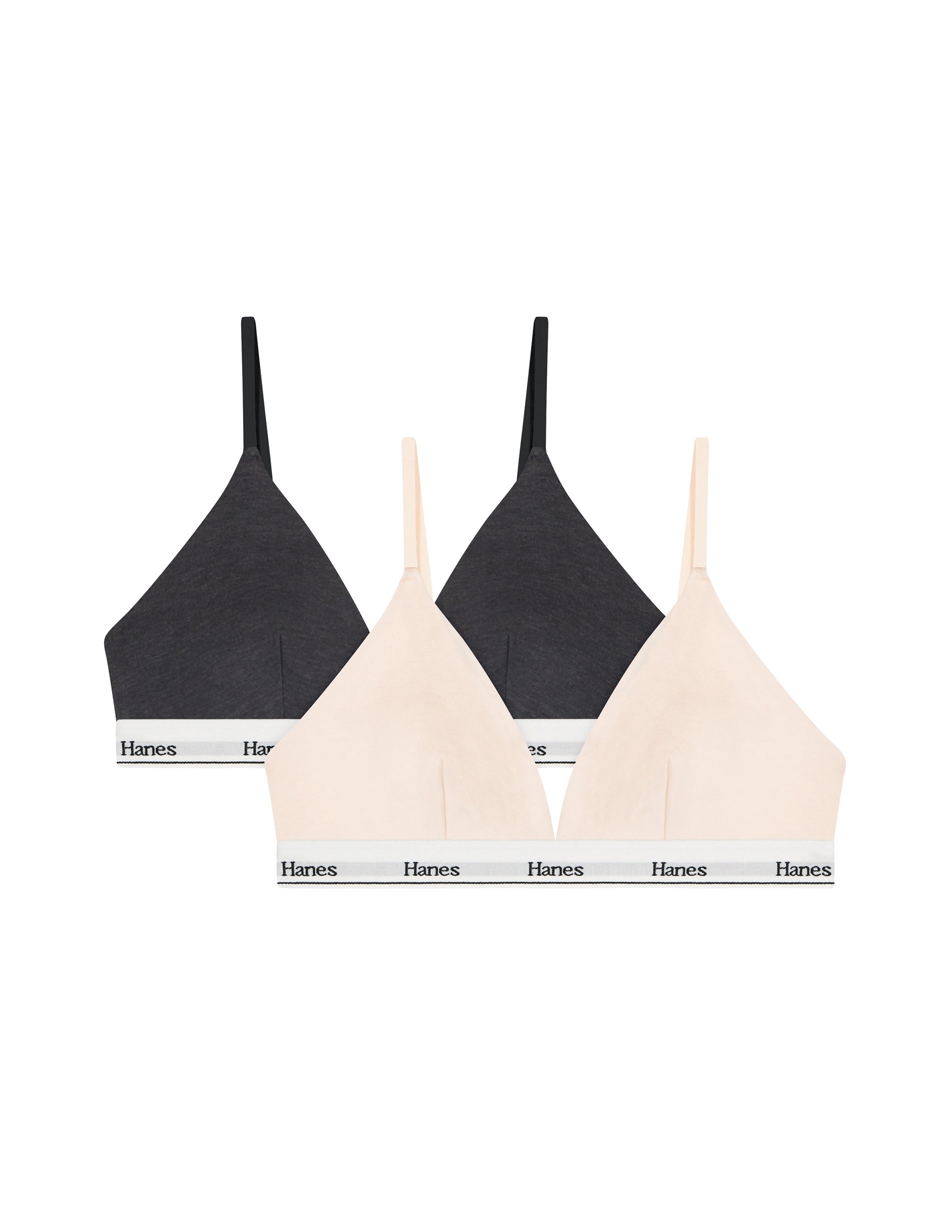 Hanes Originals Women's Triangle Bralette, Breathable Stretch Cotton, 2-Pack Light Buff/Mnlt Sky Grey Hthr L