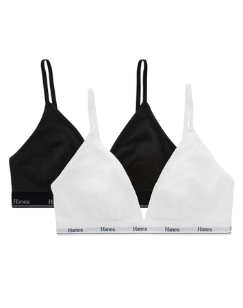Hanes Originals Women's Triangle Bralette, Breathable Stretch Cotton, 2-Pack
