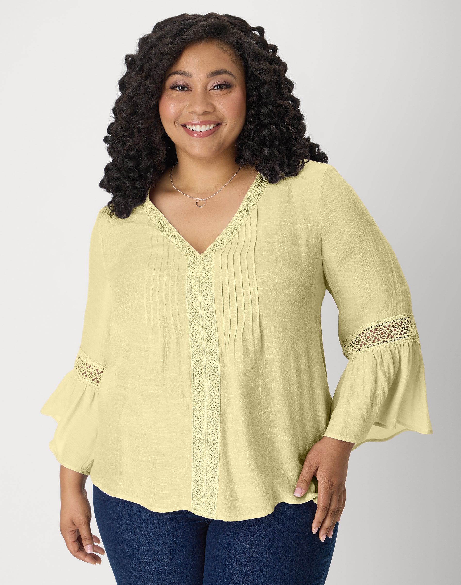 Hanes Just My Size Sydney Women's Peasant Top - Long-Sleeve Blouse with Lace - 28" Length - Plus Anise Flower 4X