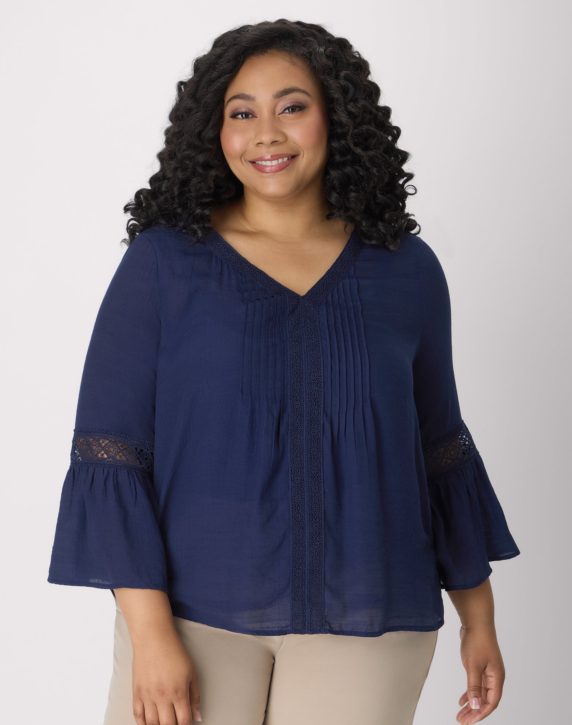 Hanes Just My Size Sydney Peasant Top - Long-Sleeve T-Shirt with Lace - 28" Length Evening Blue 3X Women's