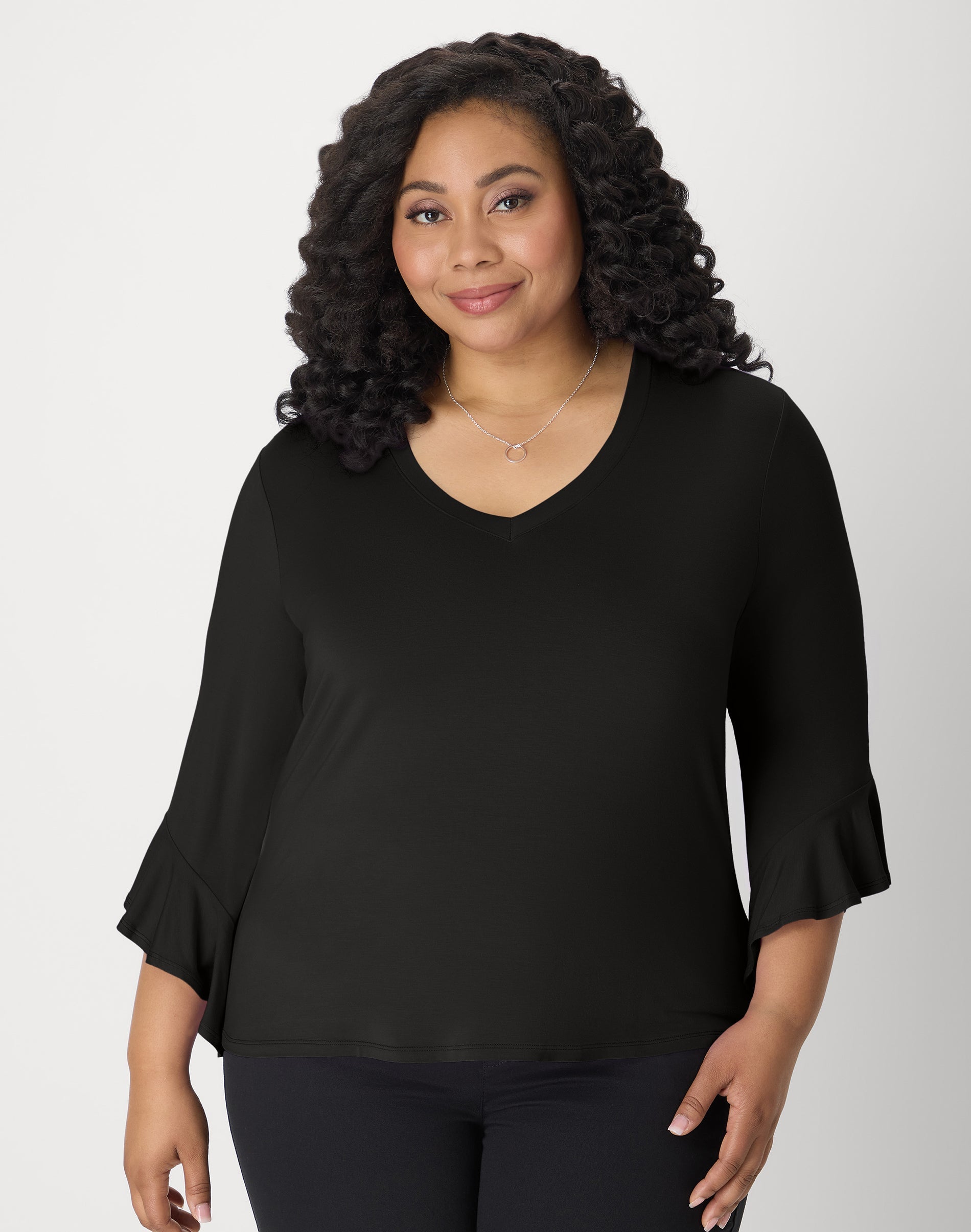 Hanes Just My Size Women's Knit Top - ¾ Sleeve - Plus Jet Black 1X