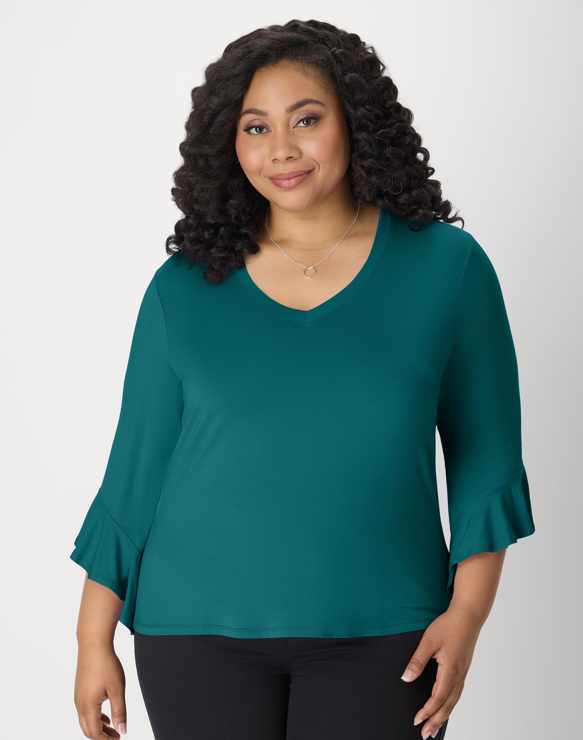 Hanes Just My Size Women's Knit Top - ¾ Sleeve - Plus Deep Lake 3X