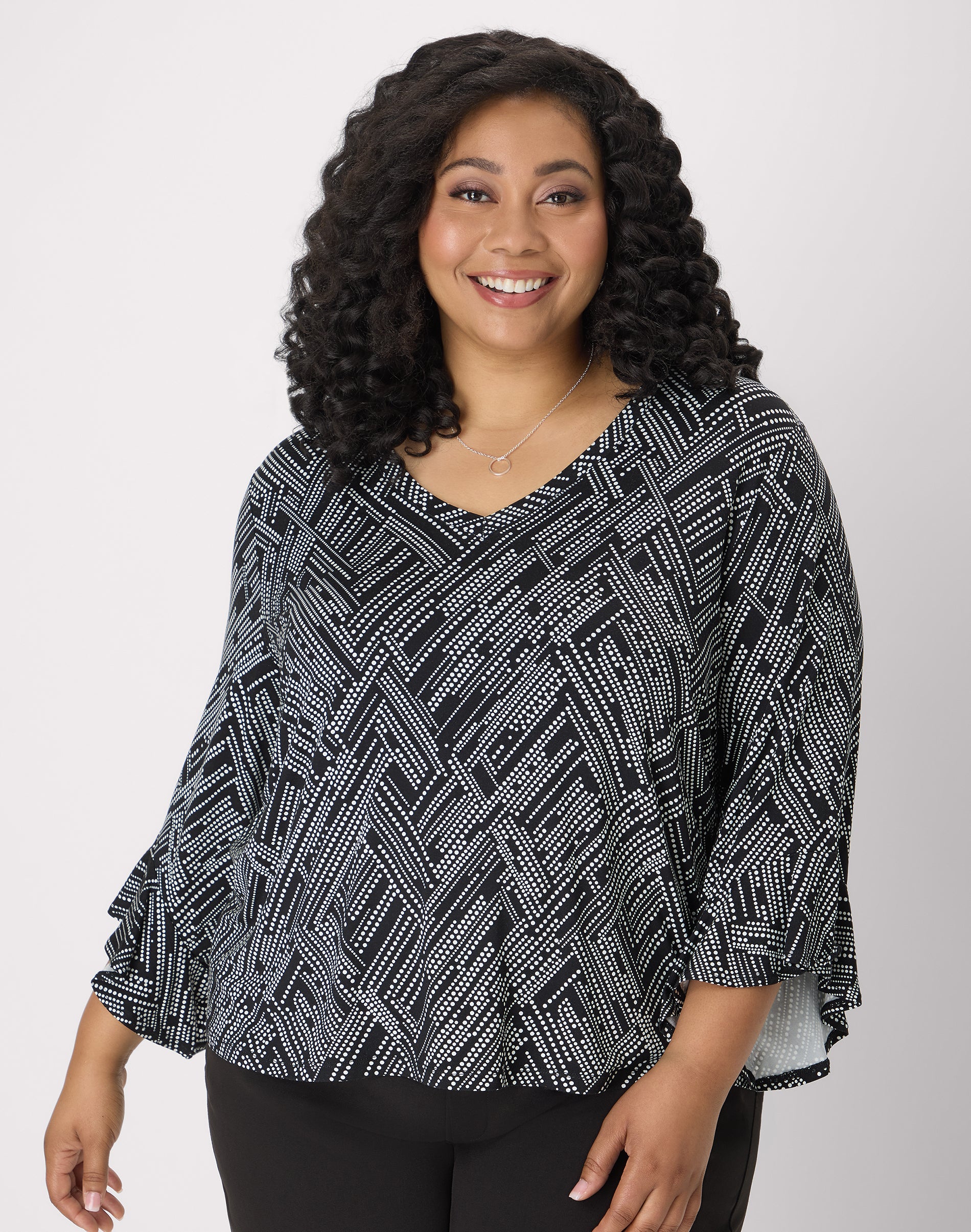 Hanes Just My Size Women's Knit Top - ¾ Sleeve - Plus Black Print 2X