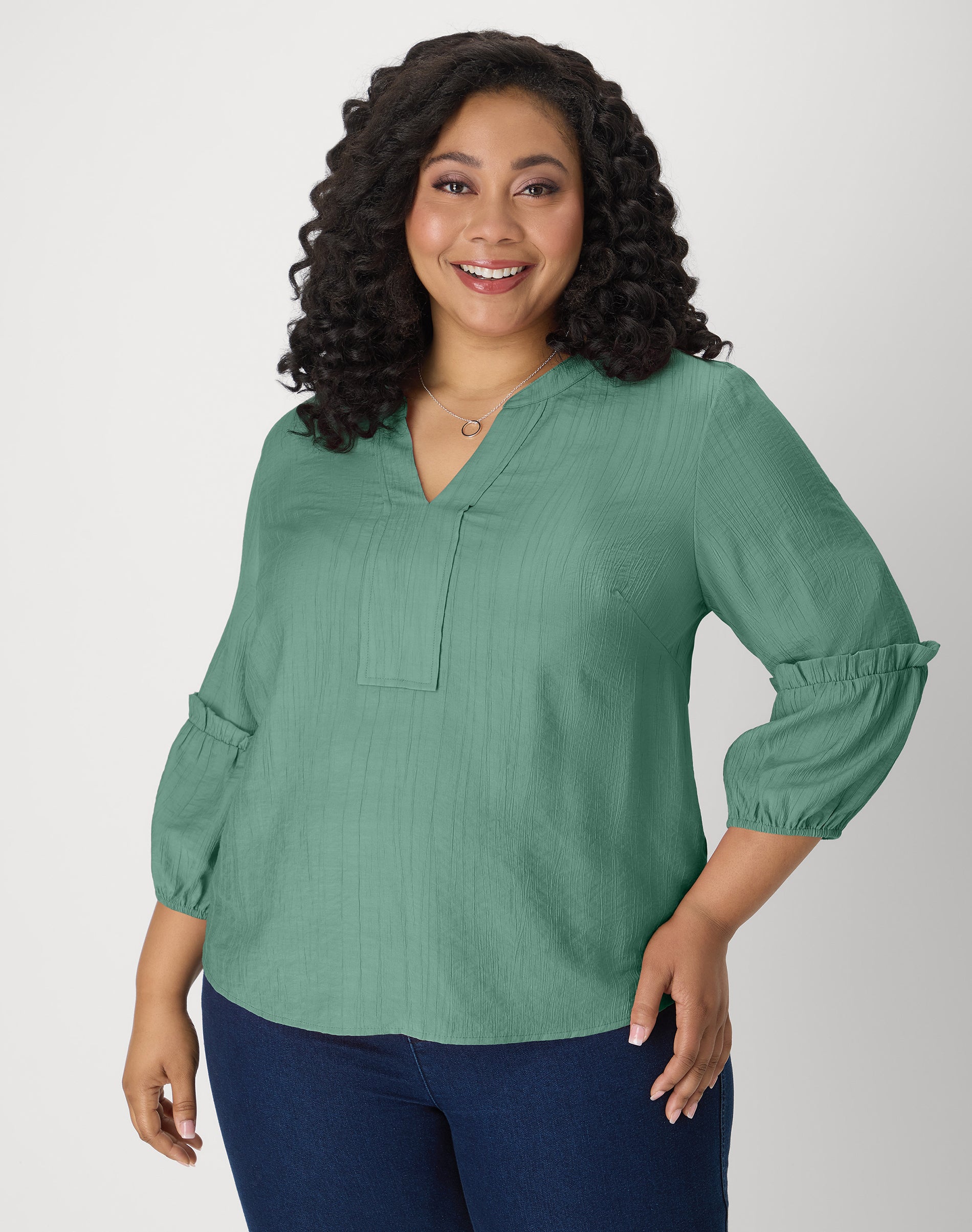 Hanes Just My Size Women's Peasant Top, ¾ Sleeve (Plus ) Lily Pad 3X