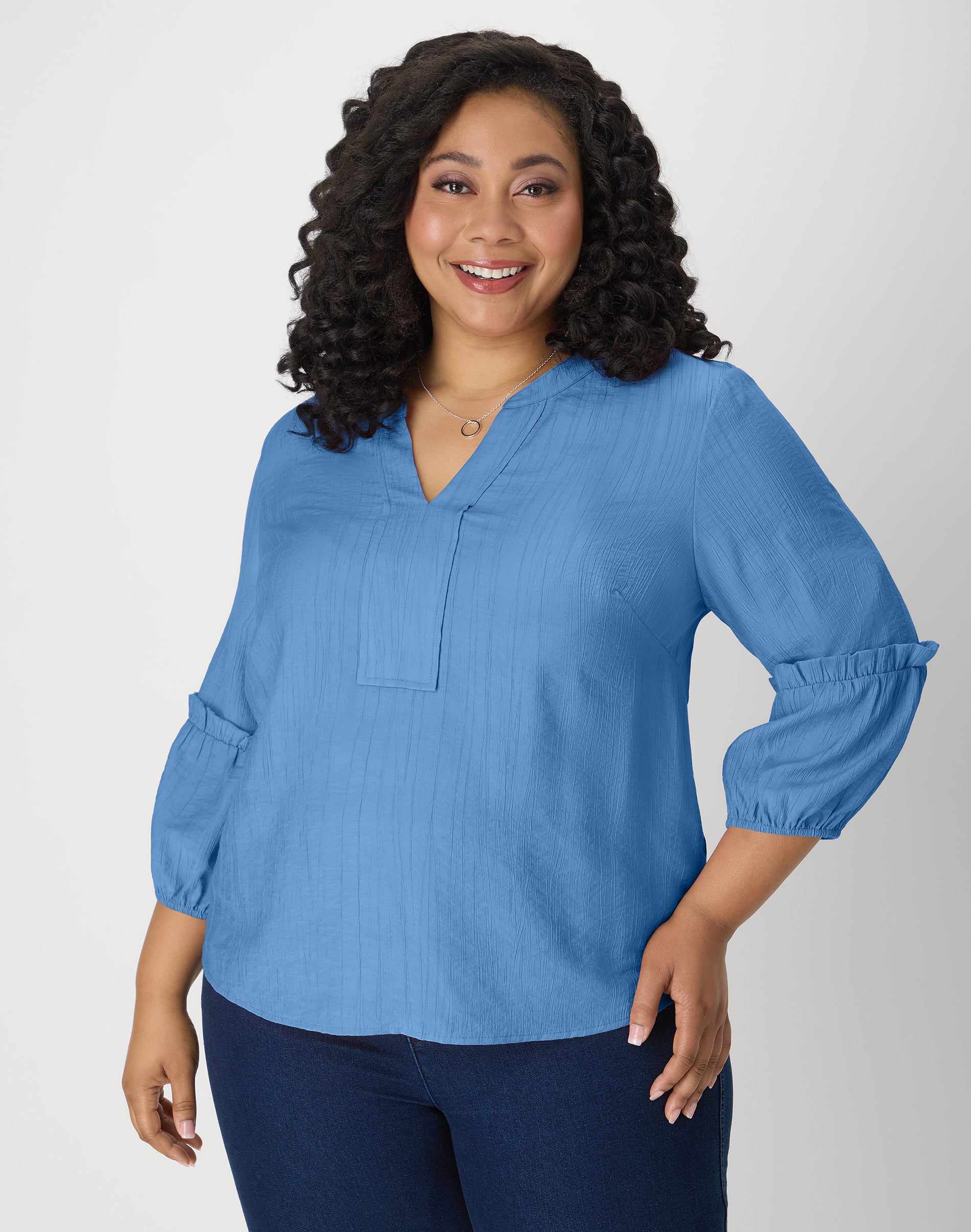 Hanes Just My Size Women's Peasant Top, ¾ Sleeve (Plus ) Della Robbia Blue 4X