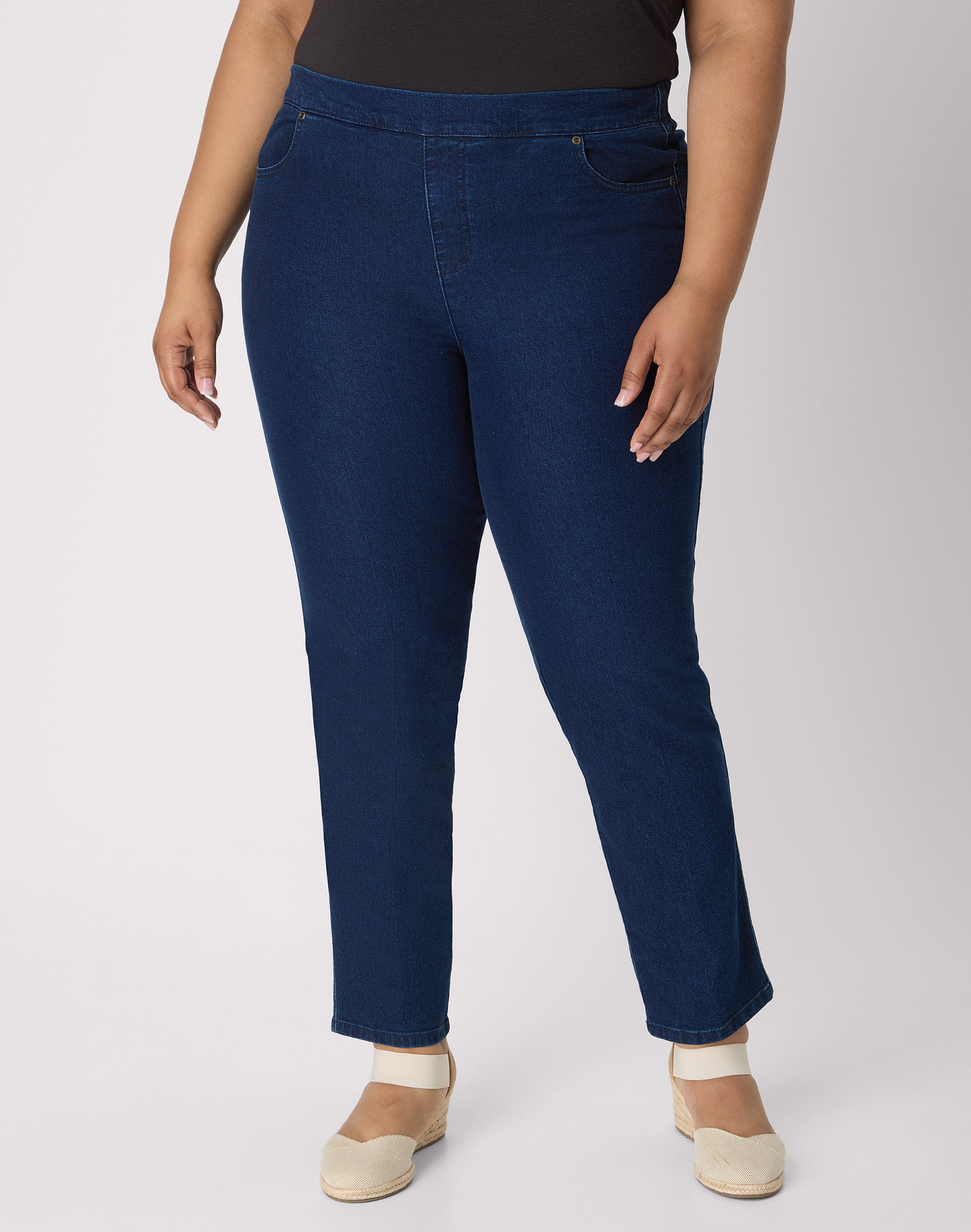 Hanes Just My Size Women's Pull-On Pants with Pockets - Straight Leg - Elastic Waistband (Plus ) Dark Indigo 1XP