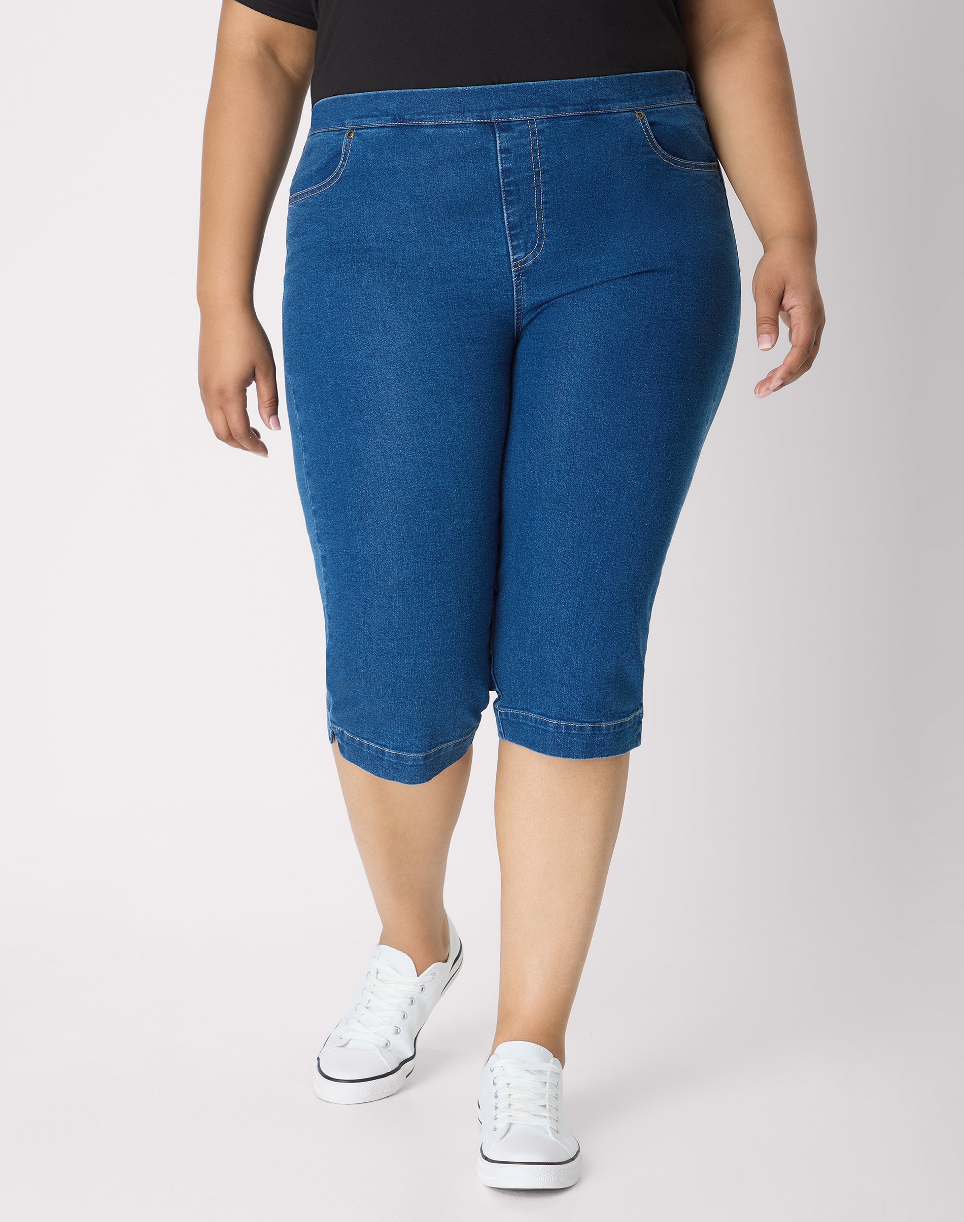 Hanes Just My Size Women's Pull-On Capri Pants - Straight Fit - Elastic Waistband & Pockets, 17" (Plus ) Medium Stonewash 0X