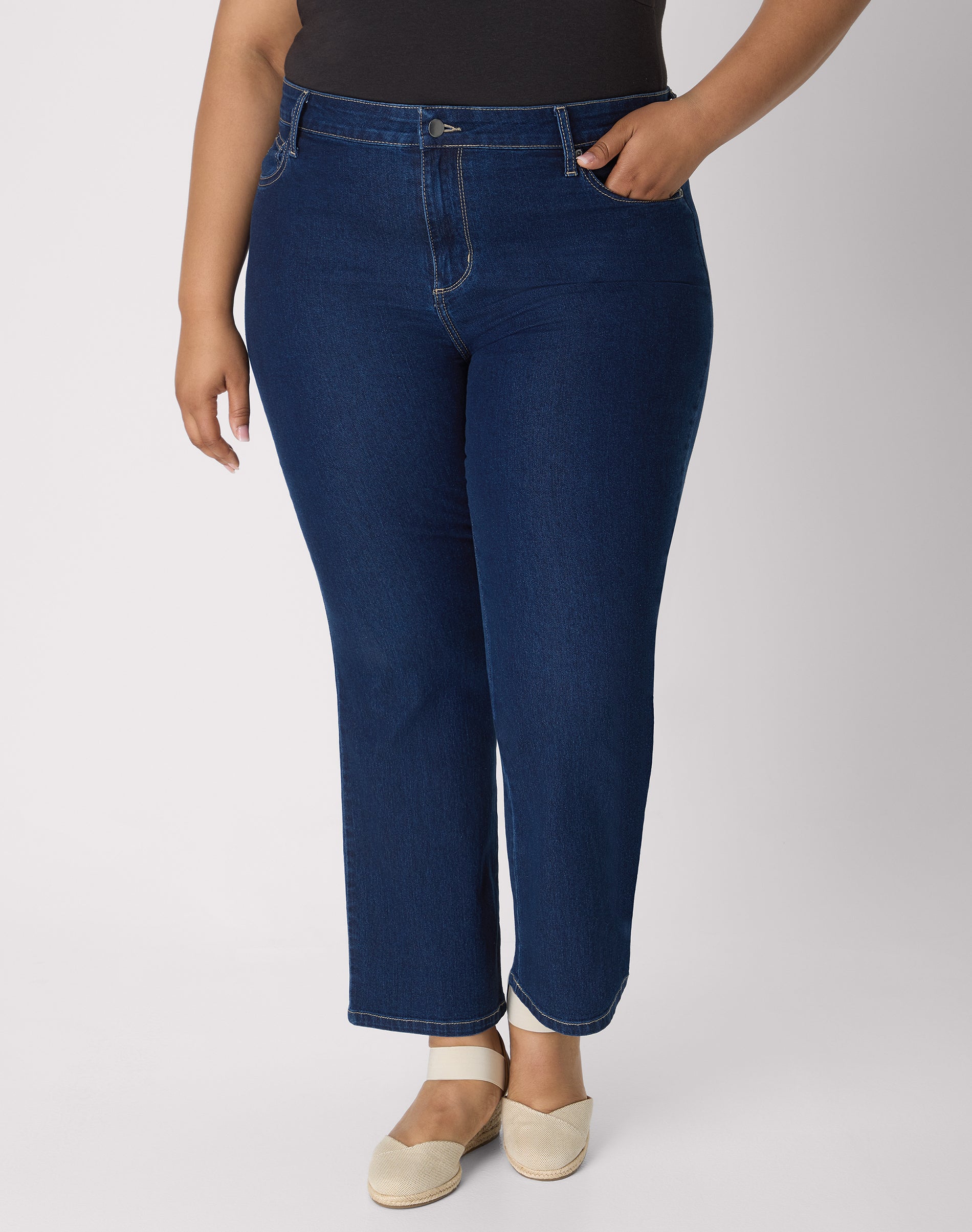 Hanes Just My Size Women's Straight Leg Jeans with Pockets - Stretch Denim - Mid Rise & Classic Fit (Plus ) Dark Indigo 16W