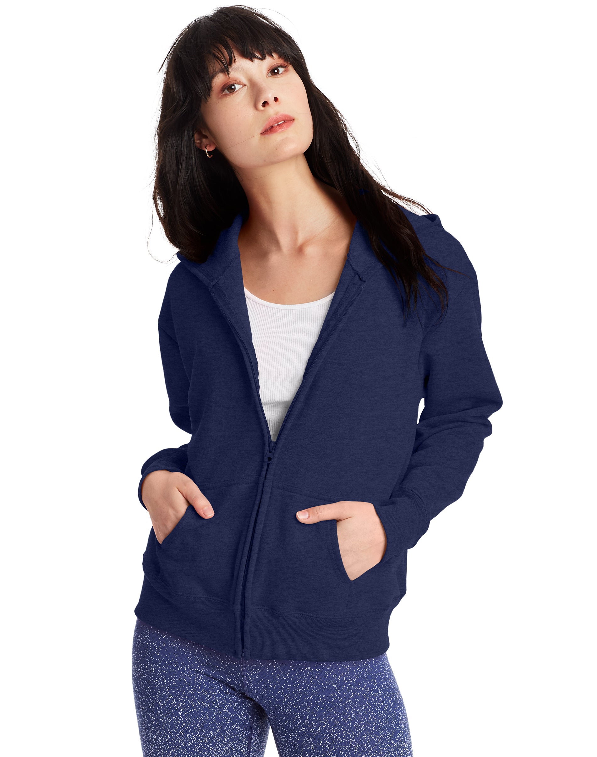 Hanes Women's Slub Jersey Full-Zip Hoodie in Sizes S-XXL, Lightweight