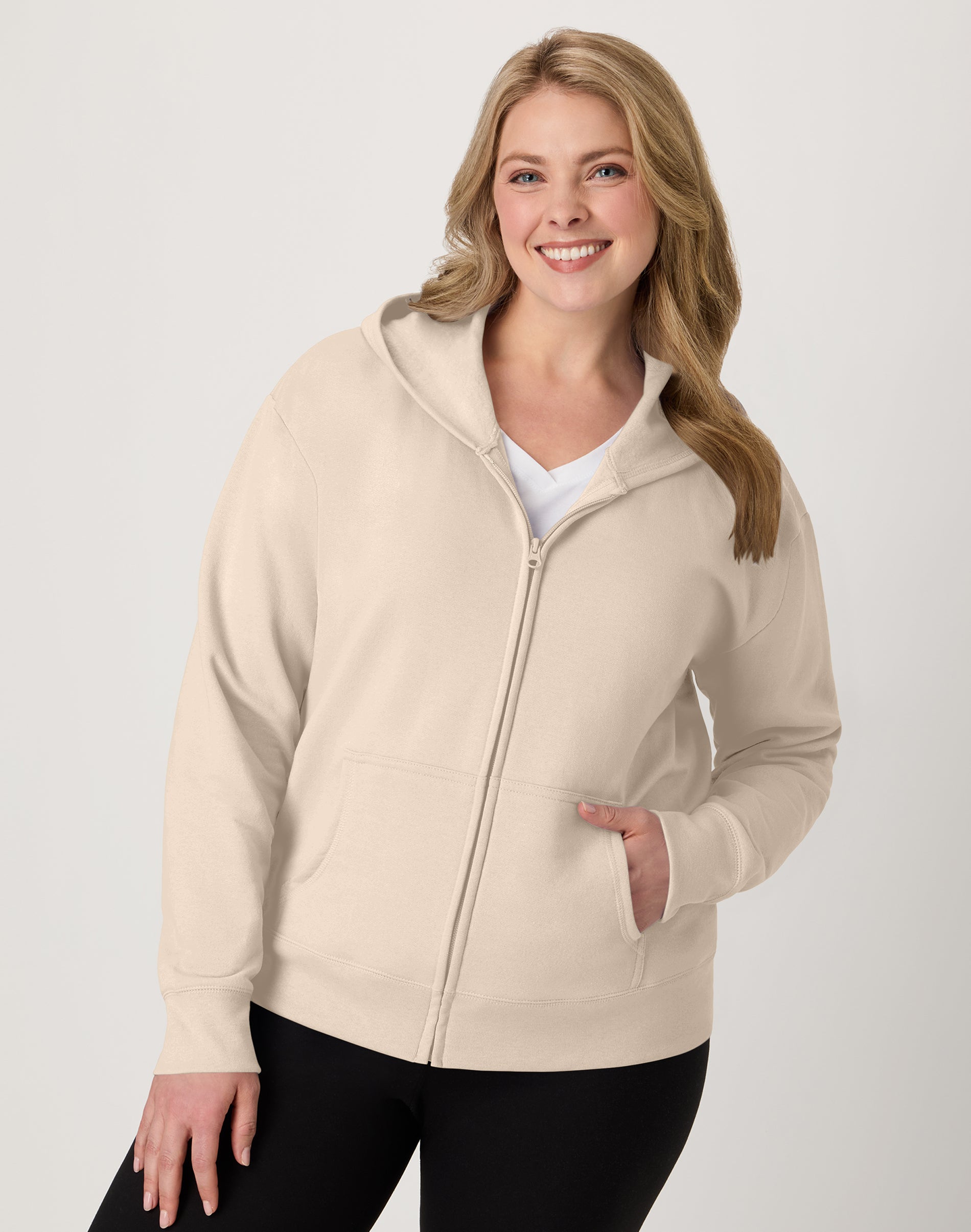 Hanes EcoSmart Women's Full-Zip Fleece Hoodie Champagne Frost S