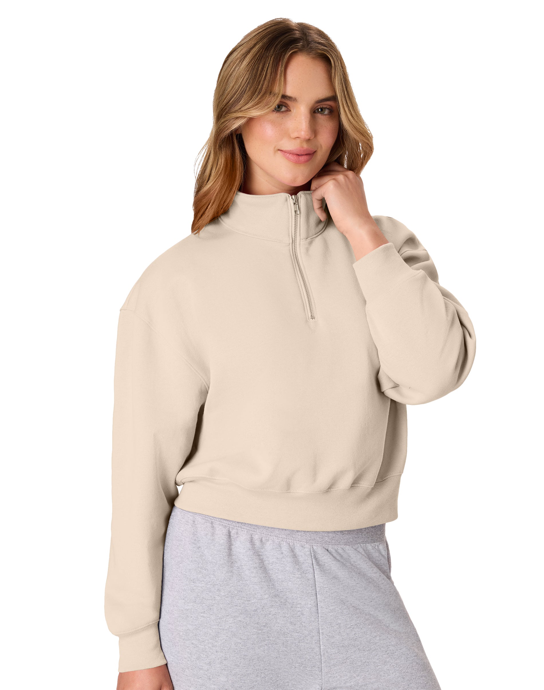 Hanes EcoSmart Women's Fleece Quarter-Zip Pullover Champagne Frost XS