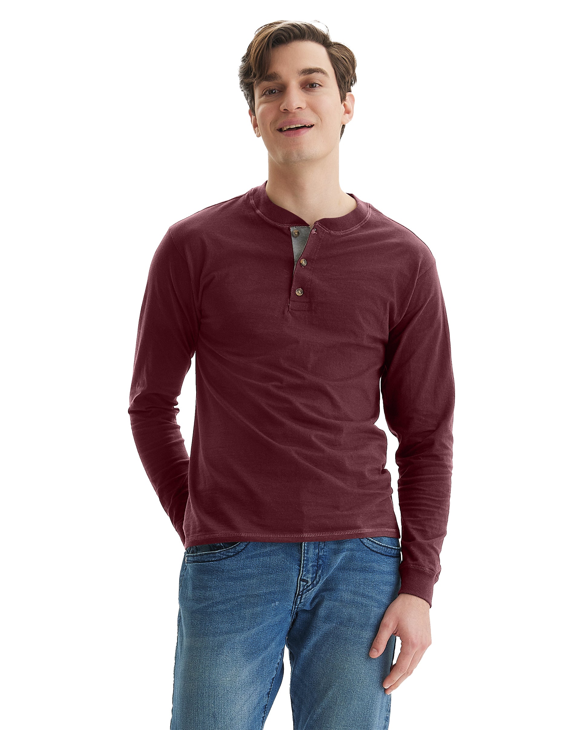 thumbnail image 2 of Goodfellow & Co Men's Royal Burgundy Textured Henley Shirt – Long Sleeve, Standard Fit, S-XXL 2 of 5