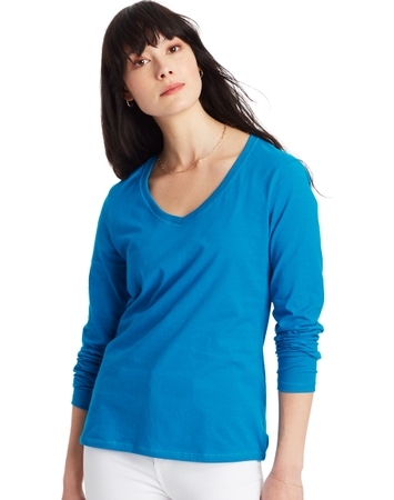 Hanes Women's Long Sleeve Cotton V-Neck T-Shirt