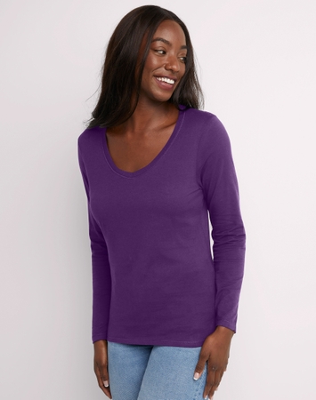 Hanes Women's Long Sleeve Cotton V-Neck T-Shirt
