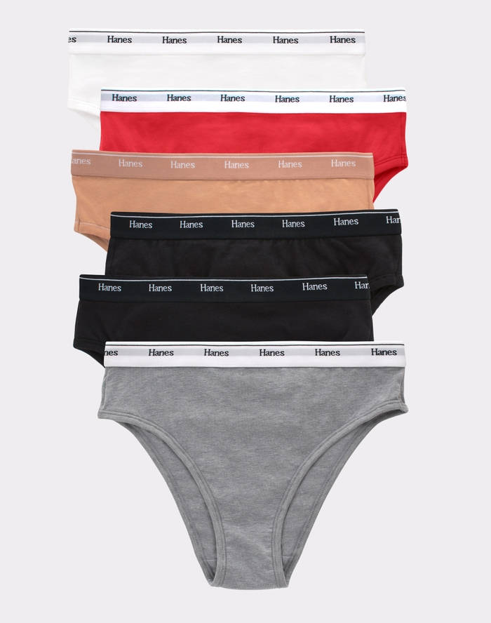 Hanes Originals Women's Hi-Leg Underwear, Breathable Stretch Cotton, 6-Pack