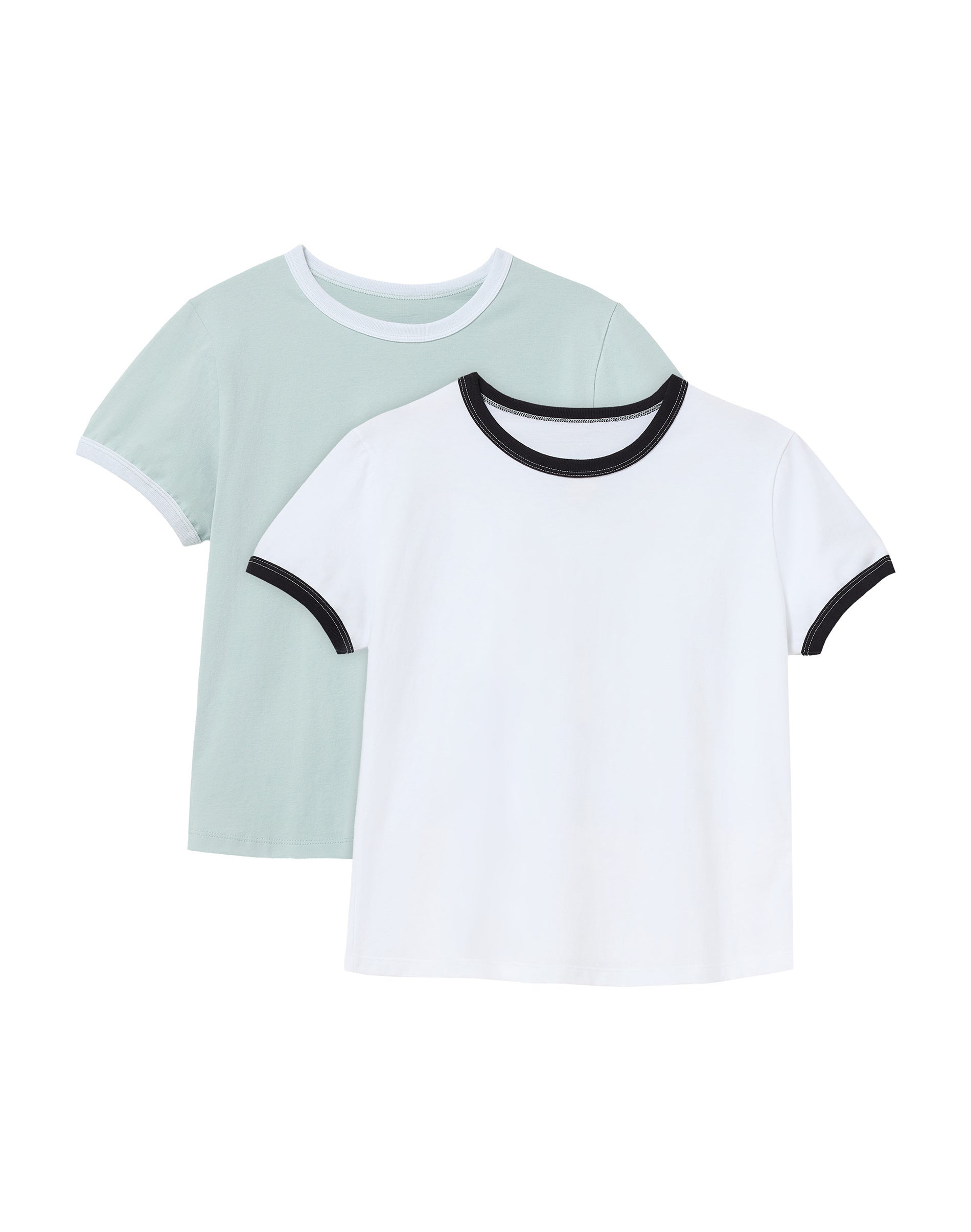Hanes Originals Women's Short-Sleeve Ringer Tee Pack, 2-Pack, 100% Cotton White/Fleeting Green S
