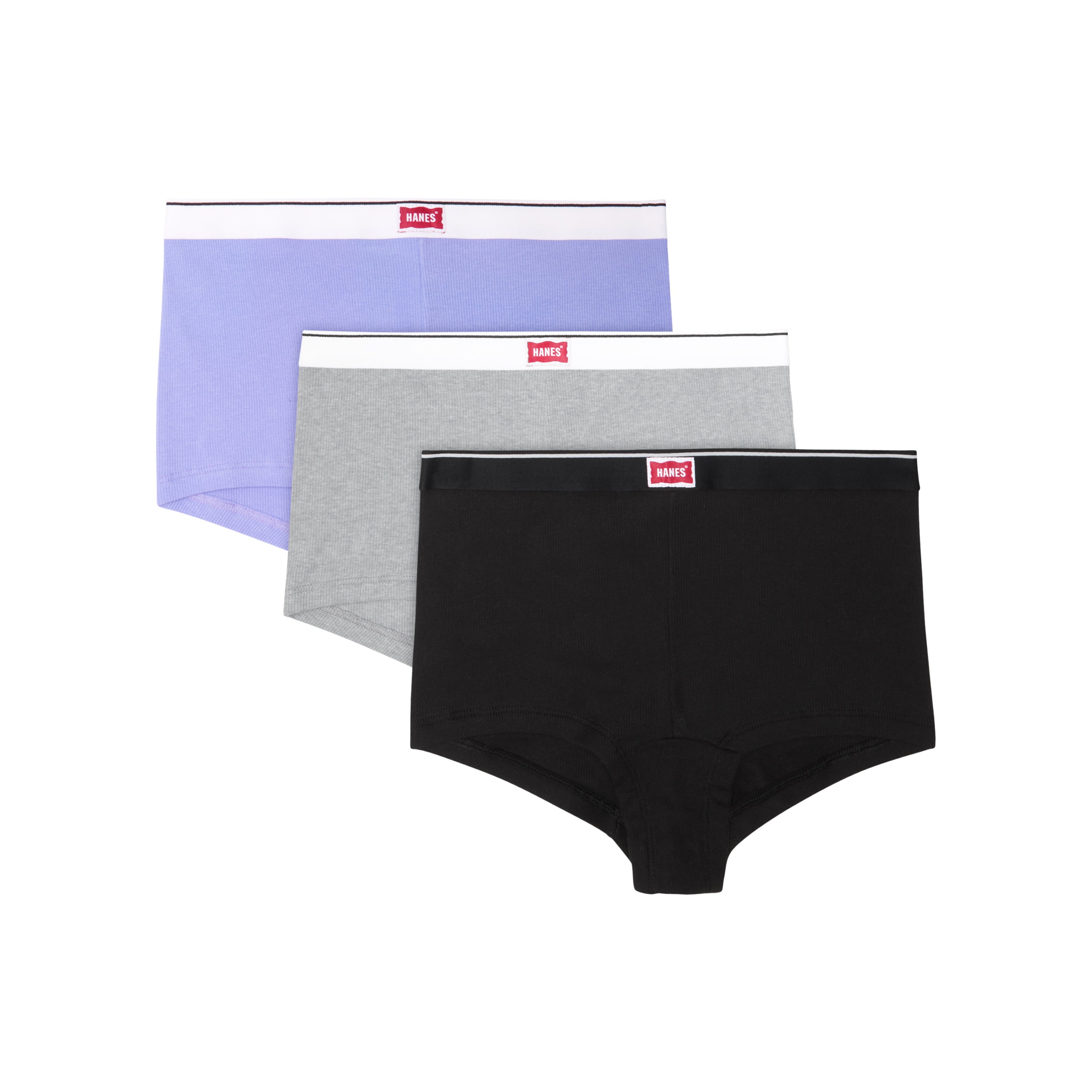 Hanes Originals Women's Underwear Boy Shorts Pack, 3-Pack, Cotton-Stretch Purple Passion/Grey/Black S