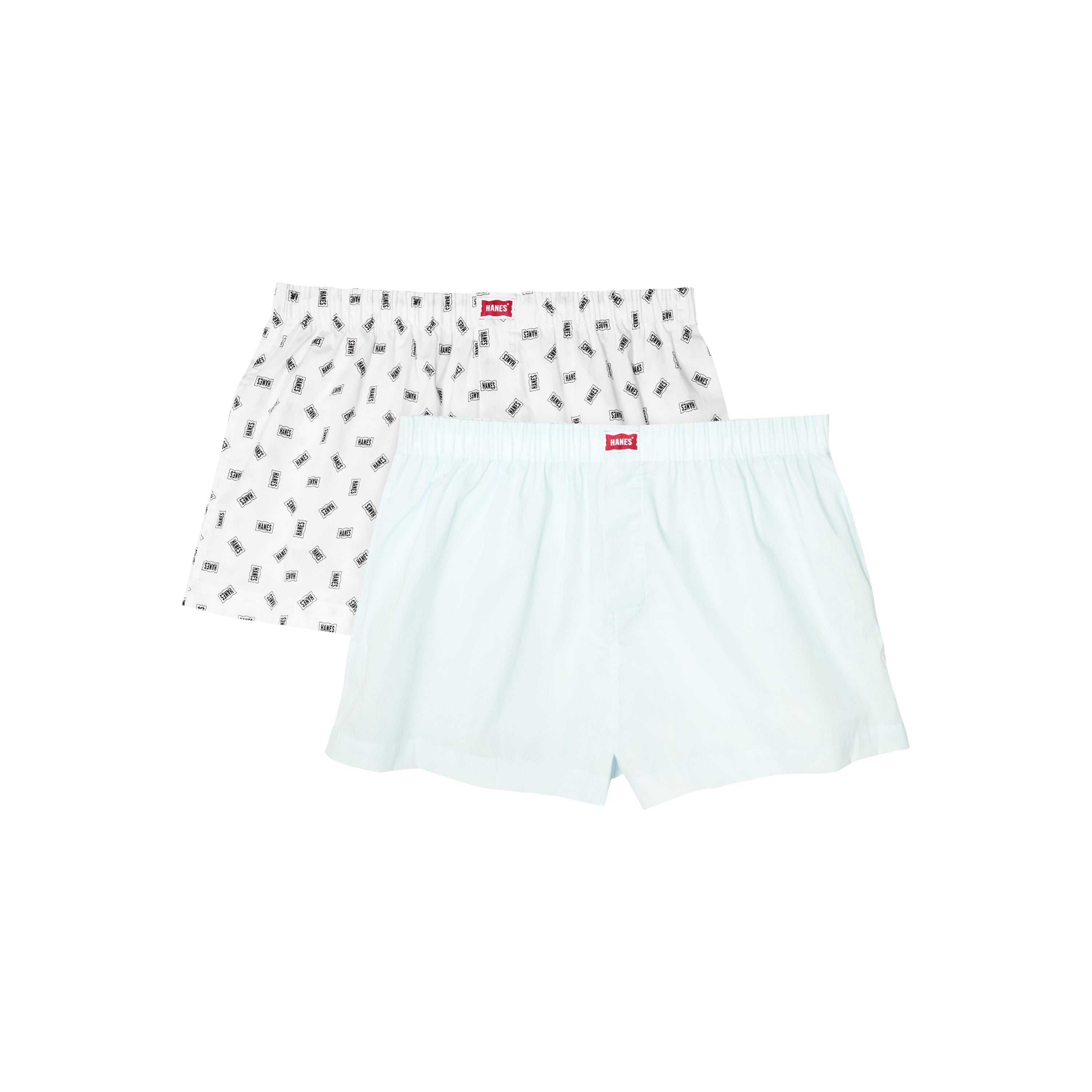 Hanes Originals Women's Underwear Boxers Pack, 2-Pack, Cotton Woven Lightweight Lounge Boxer White Logo/Blue