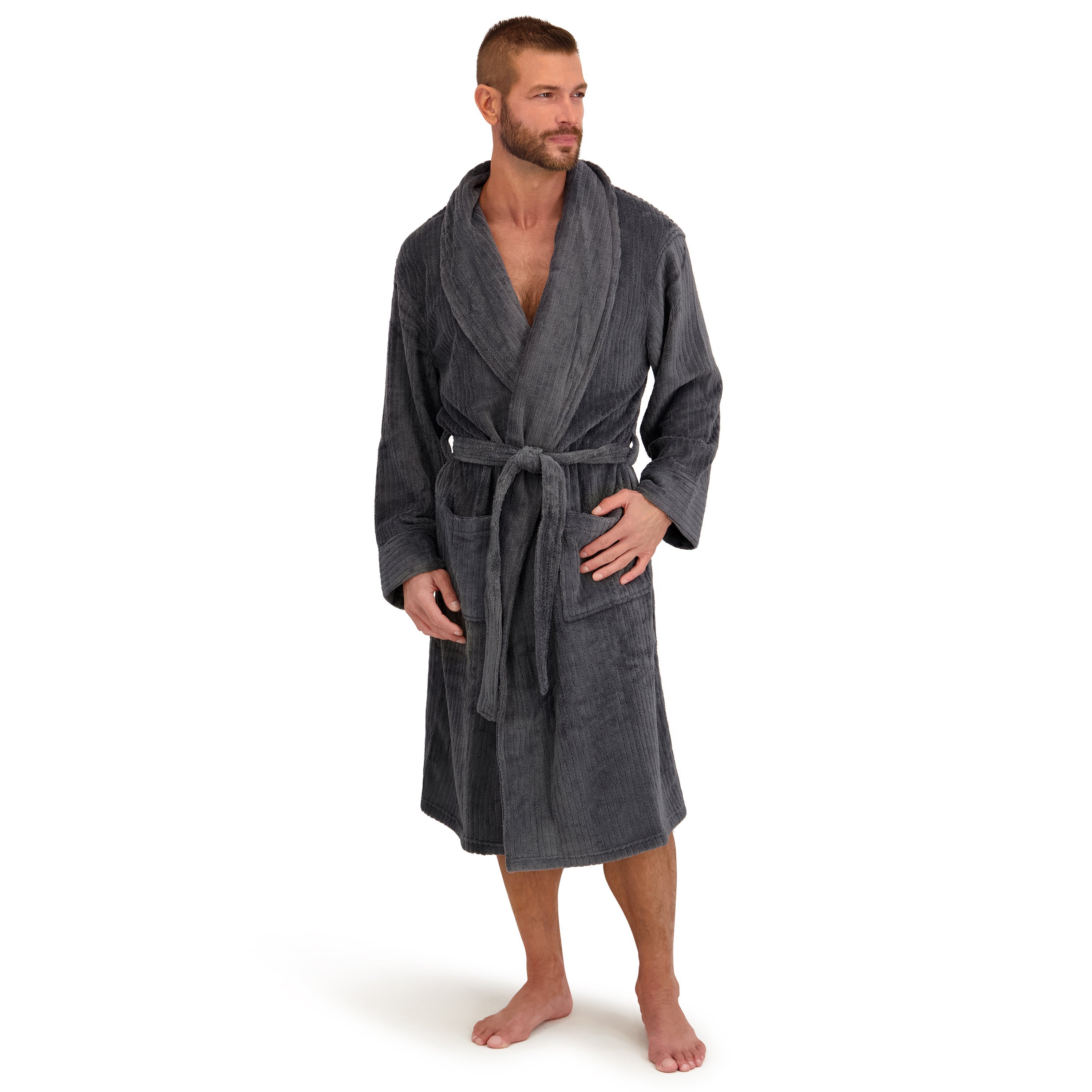 Hanes Soft Touch Men's Robe Charcoal OS