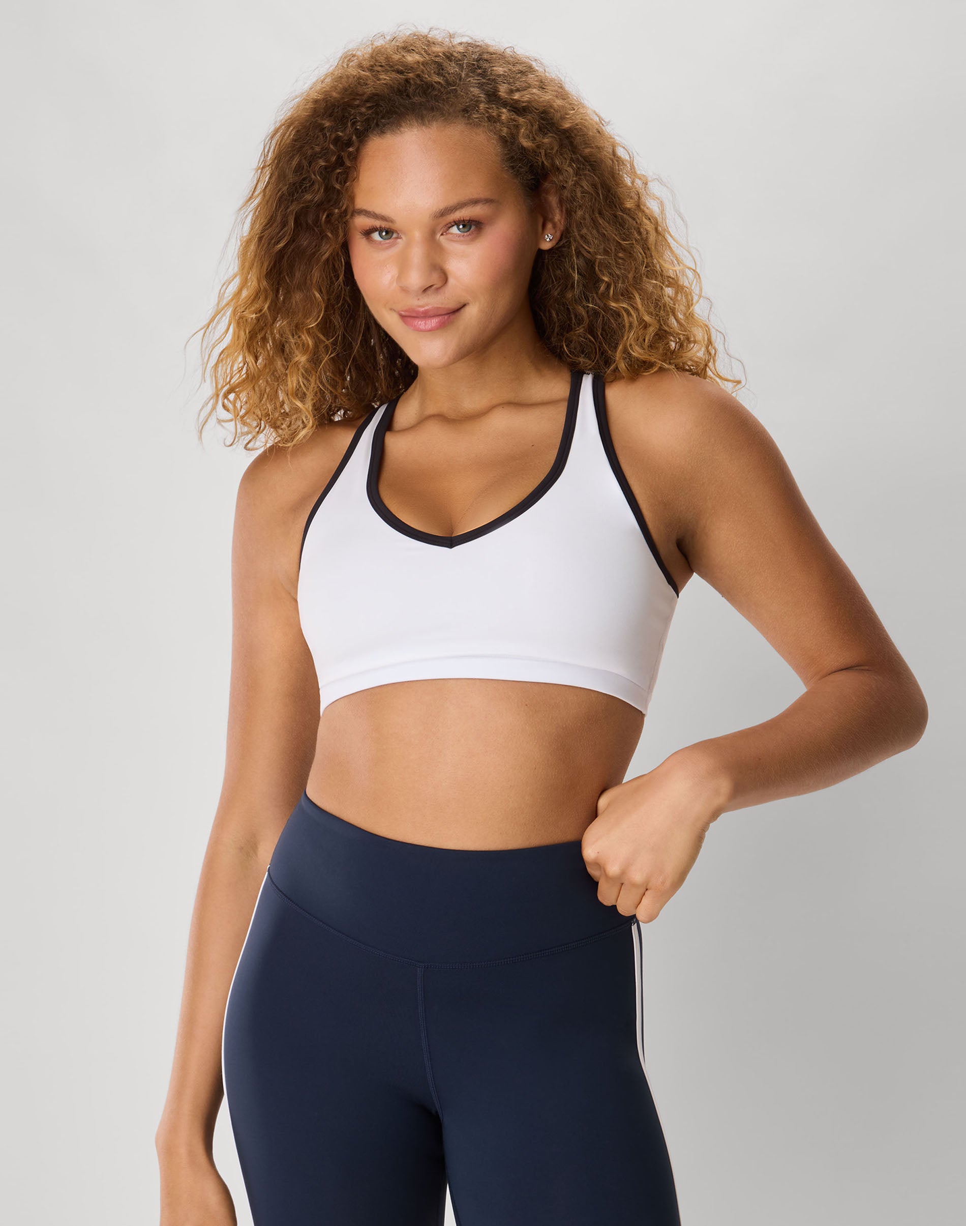 Hanes Moves Women's Racerback Sports Bra, V-Neck, Stripes White S