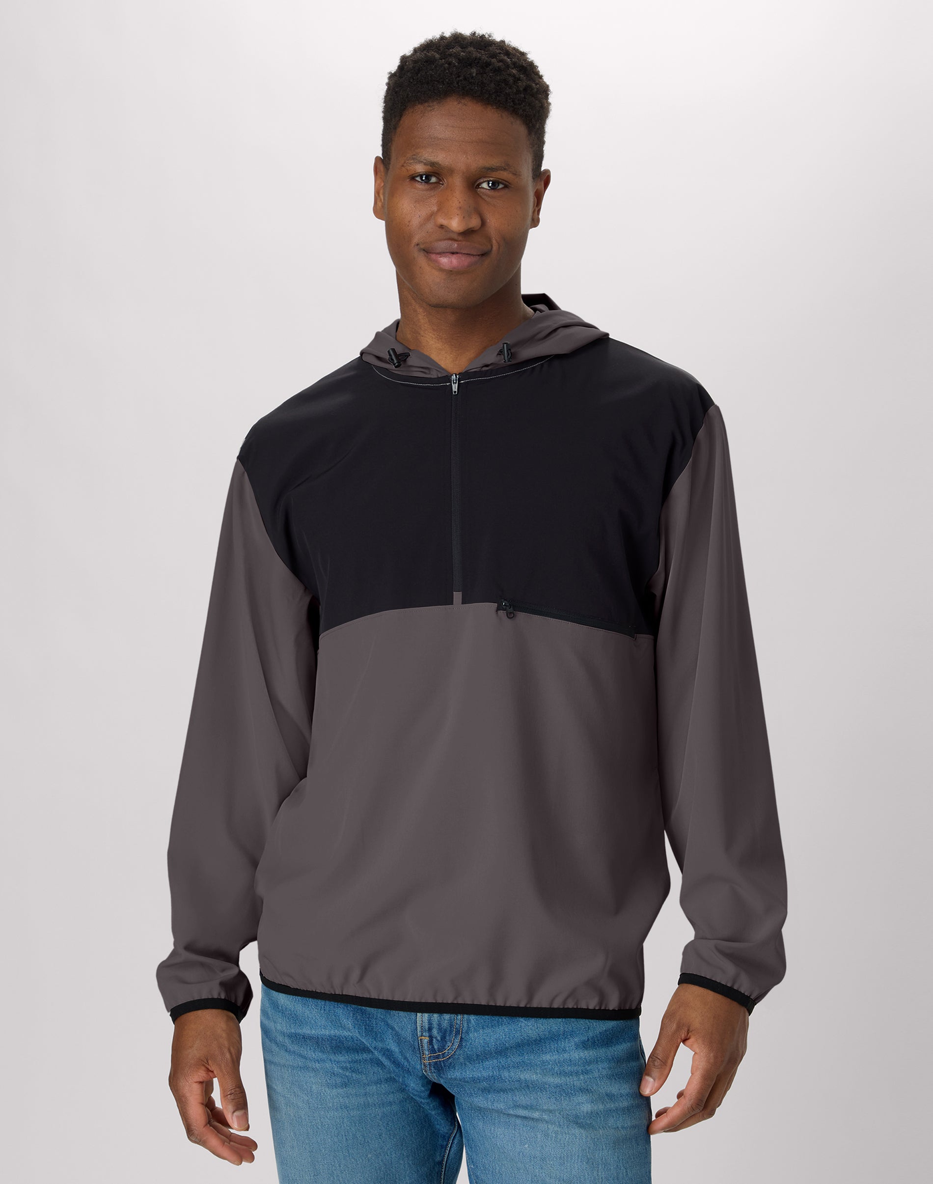 Hanes Moves Men's Packable Rain Jacket, Water Resistant Coat Grey Encore/Black S