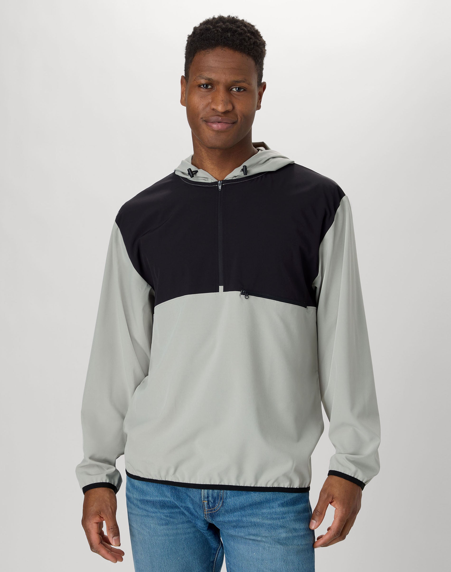Hanes Moves Men's Packable Rain Jacket, Water Resistant Coat Thunder Cloud/Black L