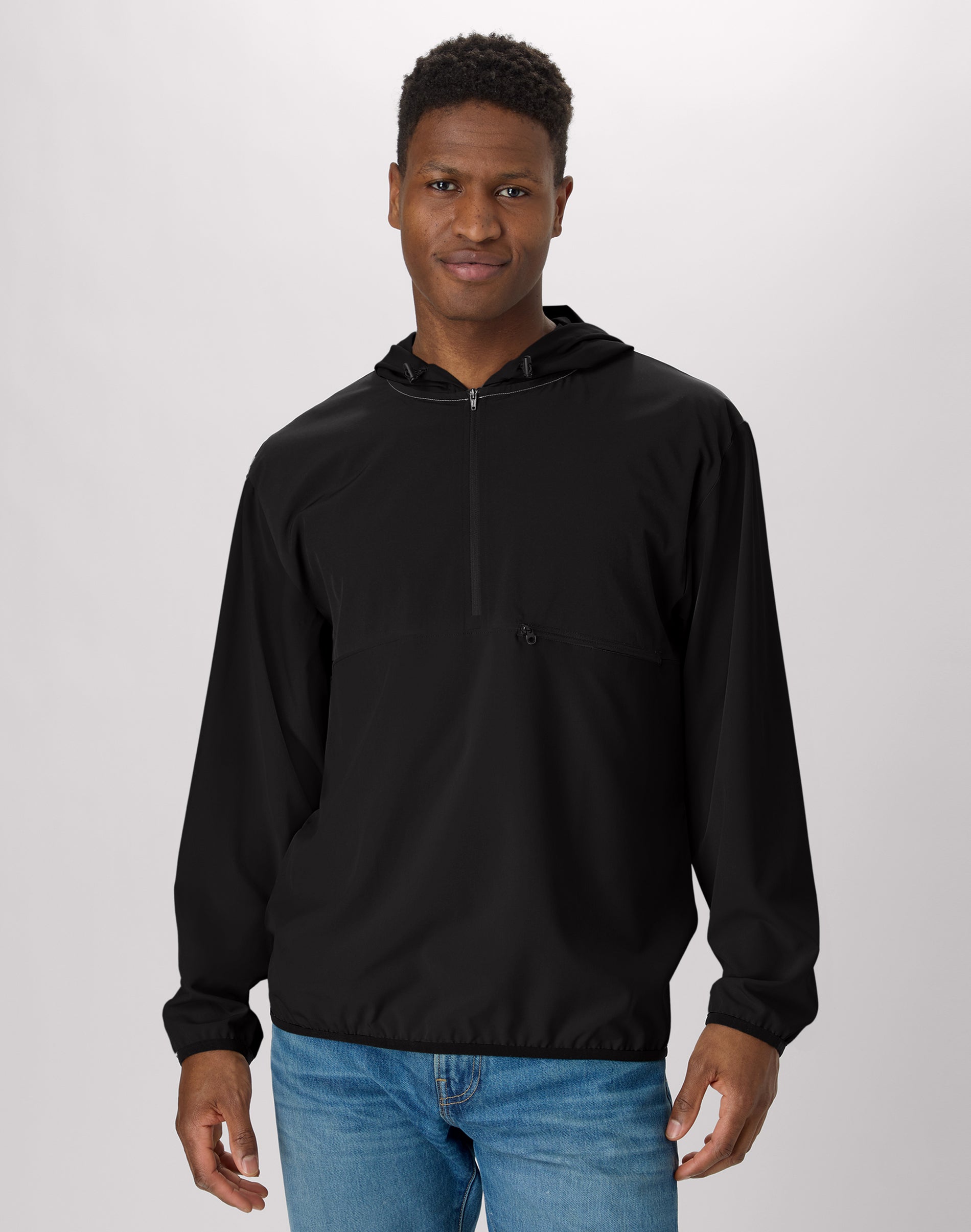 Hanes Moves Men's Packable Rain Jacket, Water Resistant Coat Black L