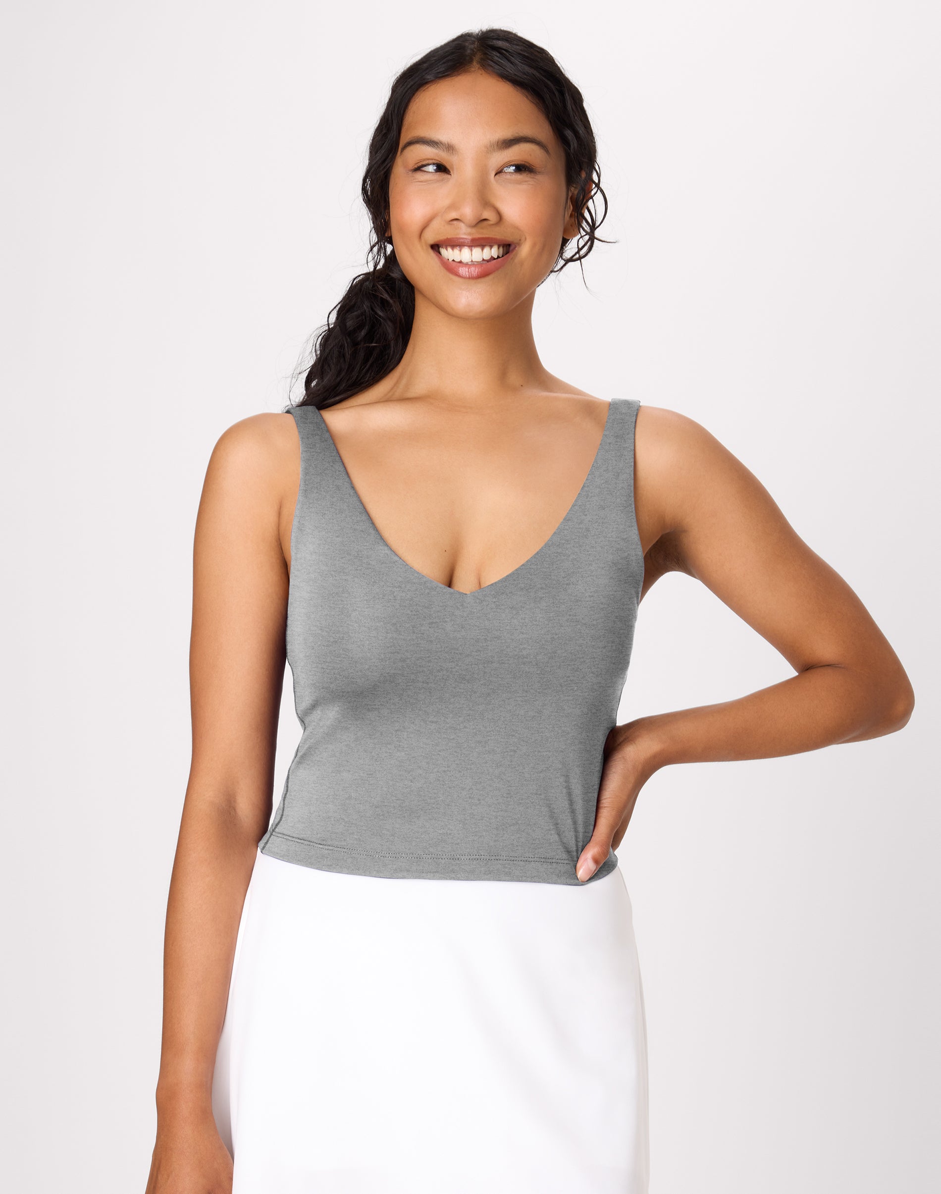 Hanes Women's Tank Top with Built-In Shelf Bra, Moisture-Wicking (Plus Size) Dusk Shadow Grey Heather 4X