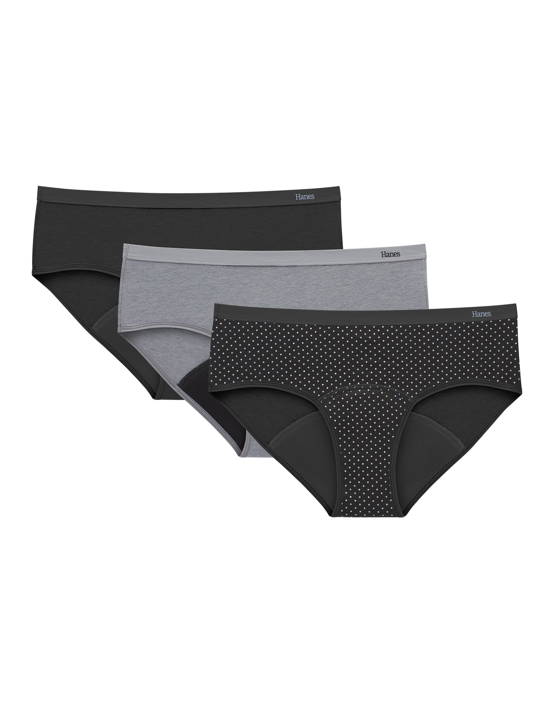 Hanes Comfort, Period. Hipster Underwear, Super Leaks, 3-Pack Assorted L Women's