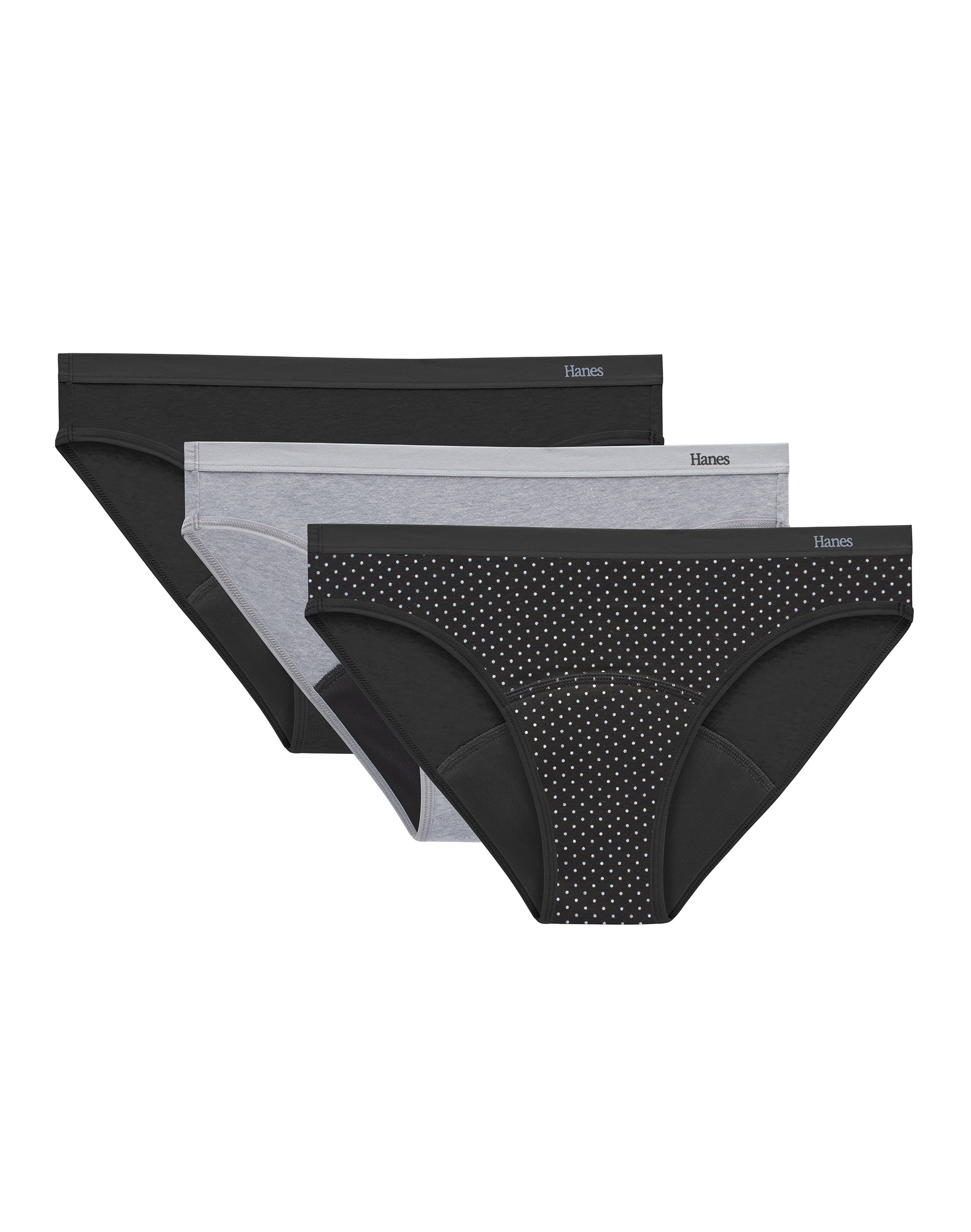 Hanes Comfort, Period. Bikini Underwear, Super Leaks, 3-Pack Assorted 2XL Women's
