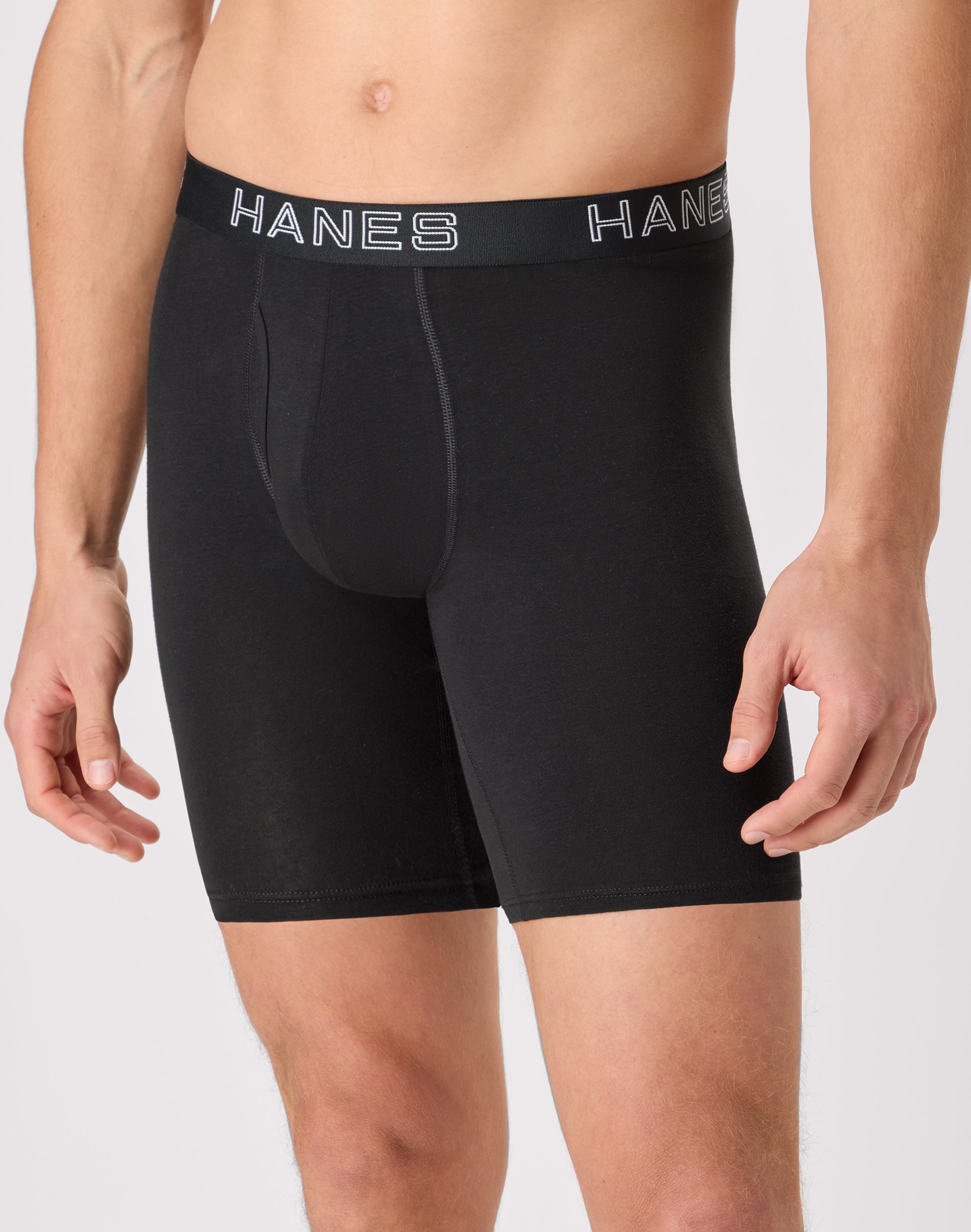 Hanes Core Stretch Men's Long Leg Boxer Briefs Pack - 6-Pack - Moisture-Wicking Cotton-Stretch Underwear Black