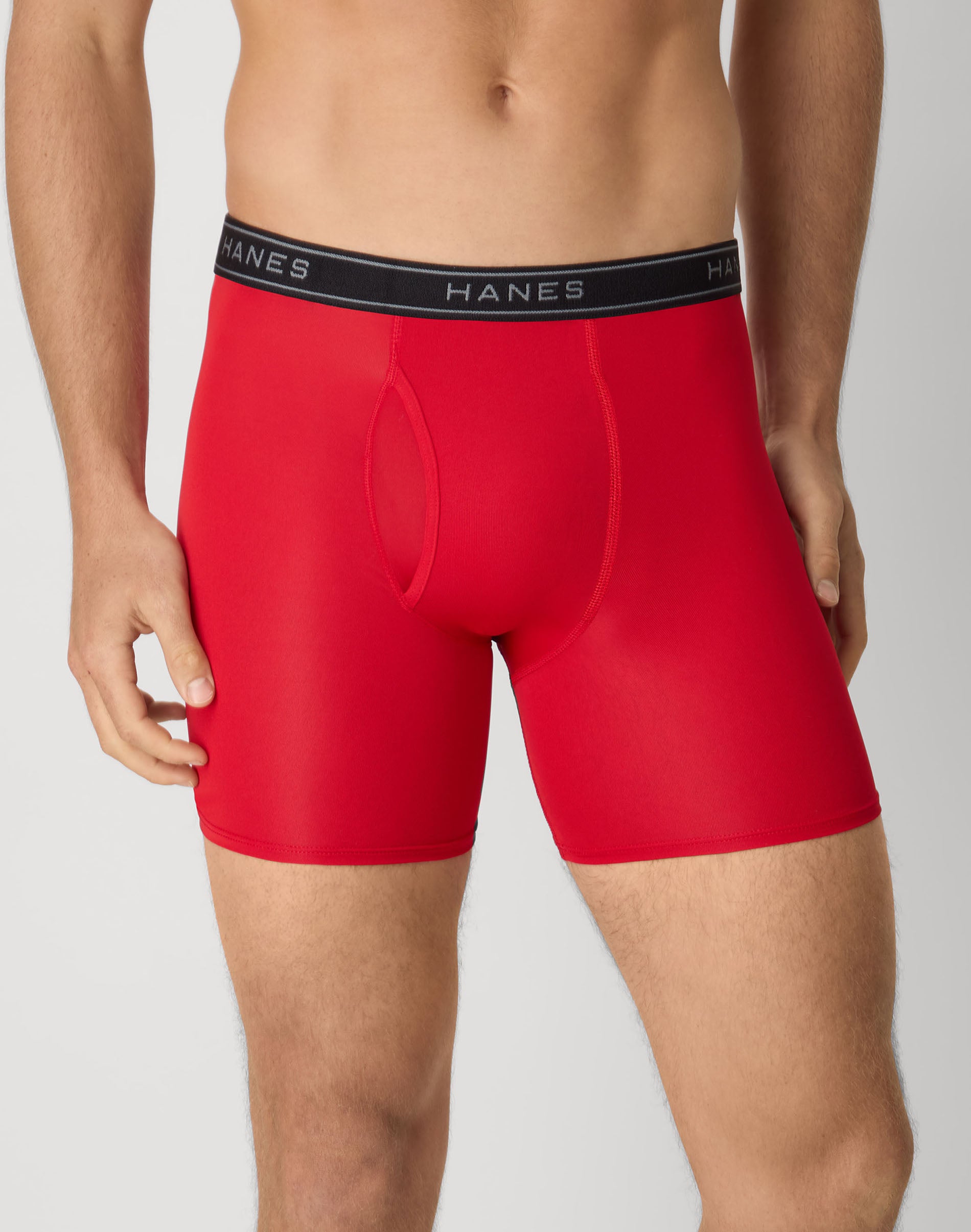 Hanes Men's Underwear Boxer Briefs Pack - 6-Pack - Performance Stretch Moisture-Wicking Blue/Grey/Black/Red