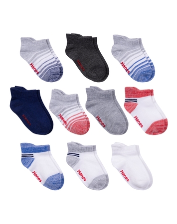 Hanes Infant/Toddler Boys' Heel Shield Socks, Gripper Foot Bottoms, 10-Pairs
