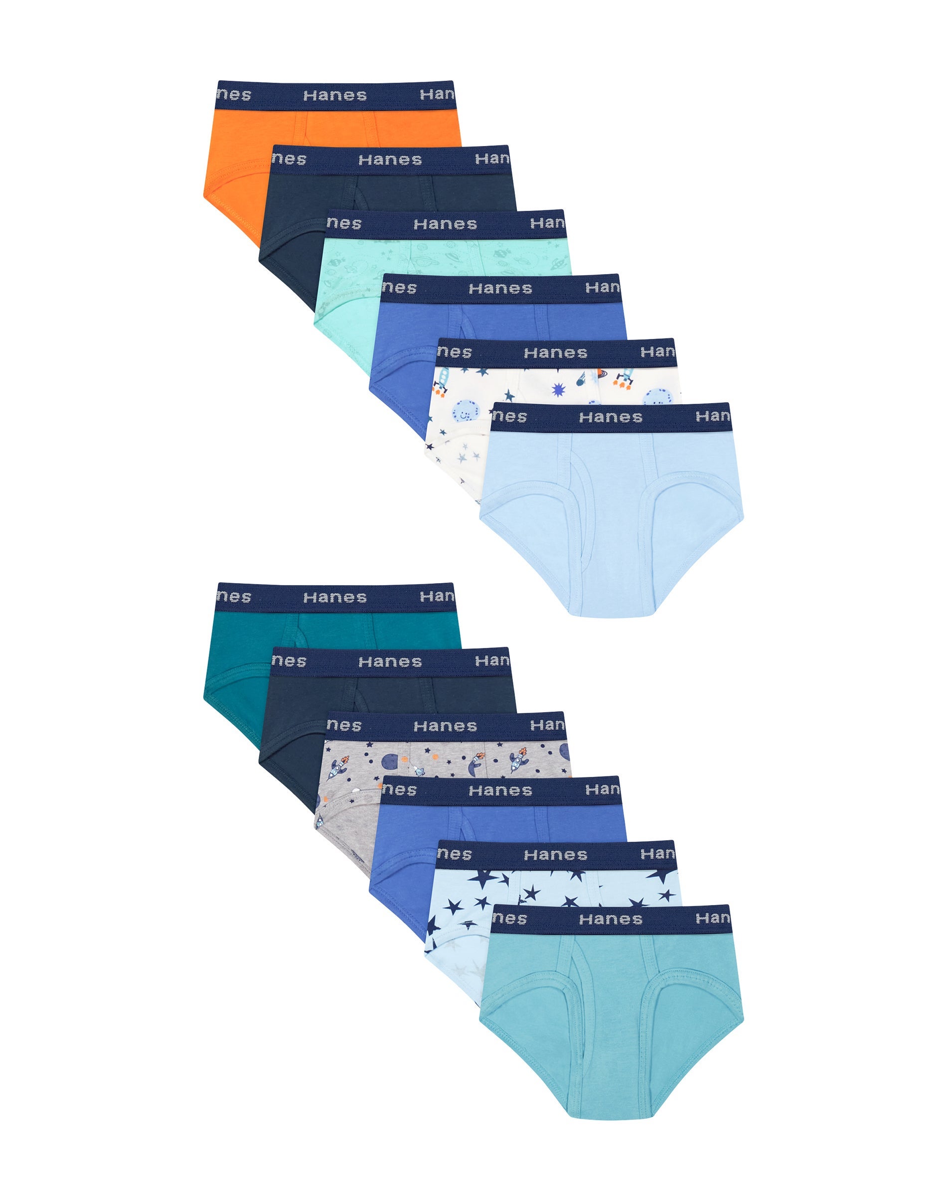 Hanes Toddler Boys' Underwear Boxer Briefs Pack, 12-Pack, Moisture-Wicking Steel Blue/Petro Teal/Gray Space Print/Athletic Navy/White Print/Clear W...