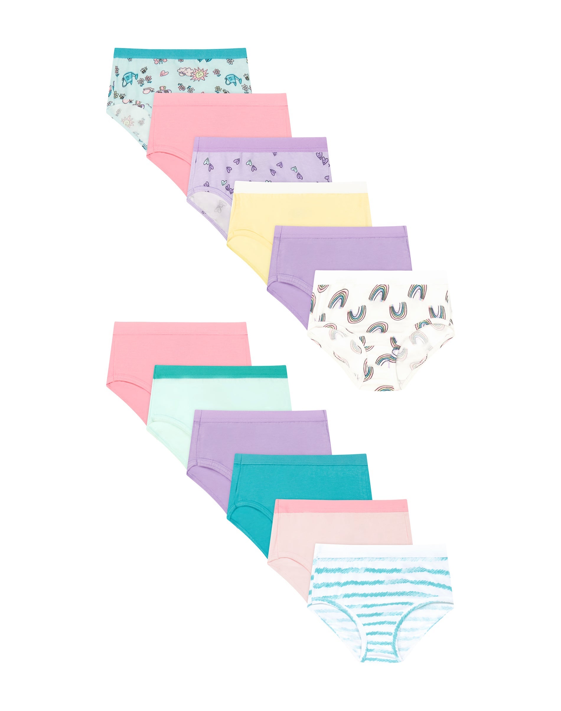 Hanes Toddler Girls' Underwear Briefs Pack, 12-Pack, Cotton Blend Pink Marquee/Delicate Pink/Stripes/Dandy Yellow/Purple Shell/Flowers/Purple Heart...