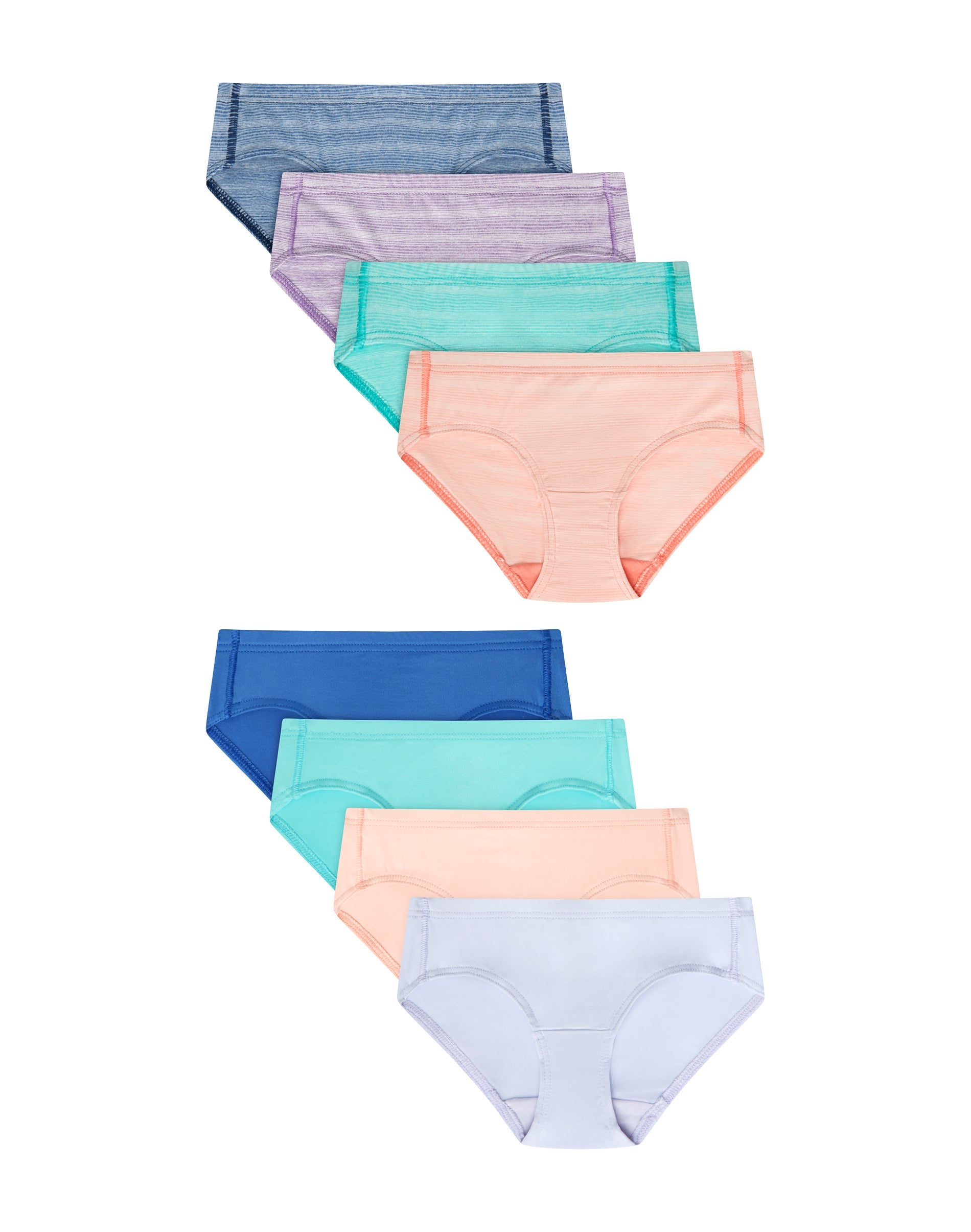 Hanes Pure Comfort Toddler Girls' Underwear Hipsters Pack, 8-Pack, Microfiber Stretch Blue/Aqua/Peach/Violet/Peach Heather/Lilac/Steel Blue/Teal