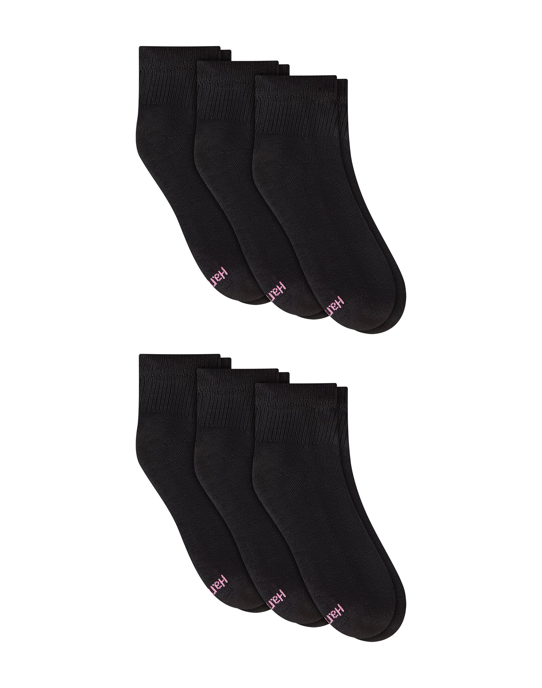 Hanes Ultimate Women's Ankle Socks, Cushioned, 6-Pairs Blk/Pink 5-9