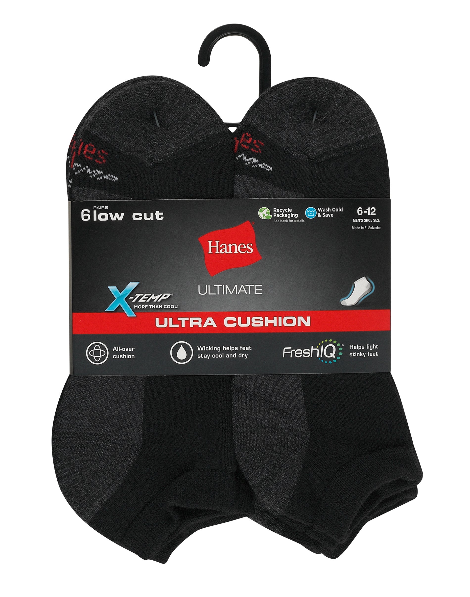 Hanes Low Cut 6-Pack Socks Ultimate Men's FreshIQ X-Temp Ultra Cushion ...