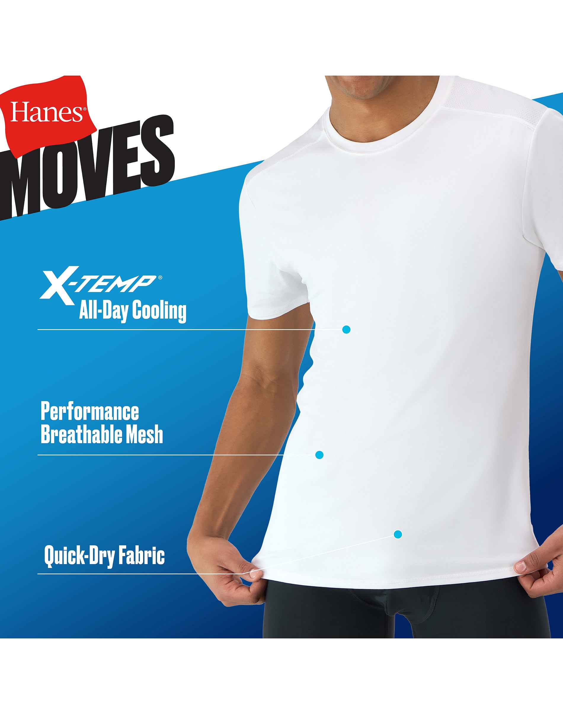 Hanes Moves Ultimate Men’s Breathable Mesh Crewneck T-Shirt, X-Temp, White,