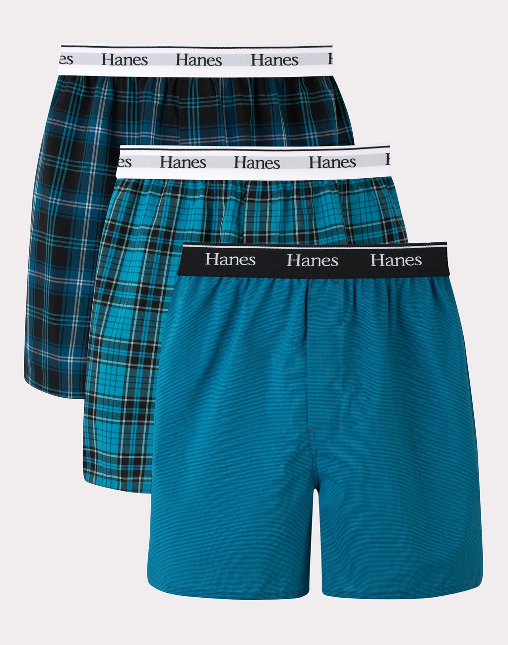 Hanes Originals Ultimate Men's Woven Boxer Underwear, Blue/Plaid, 3-Pack